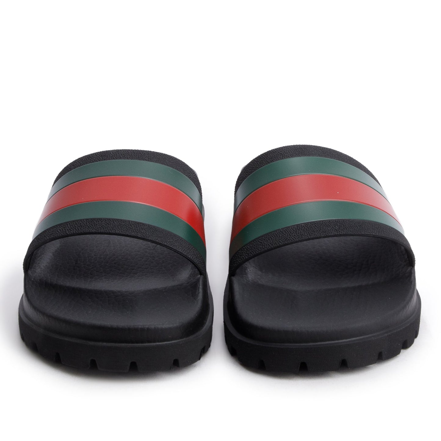 Gucci Black, Green & Red Web Accent Rubber Slides, Men's Size 7