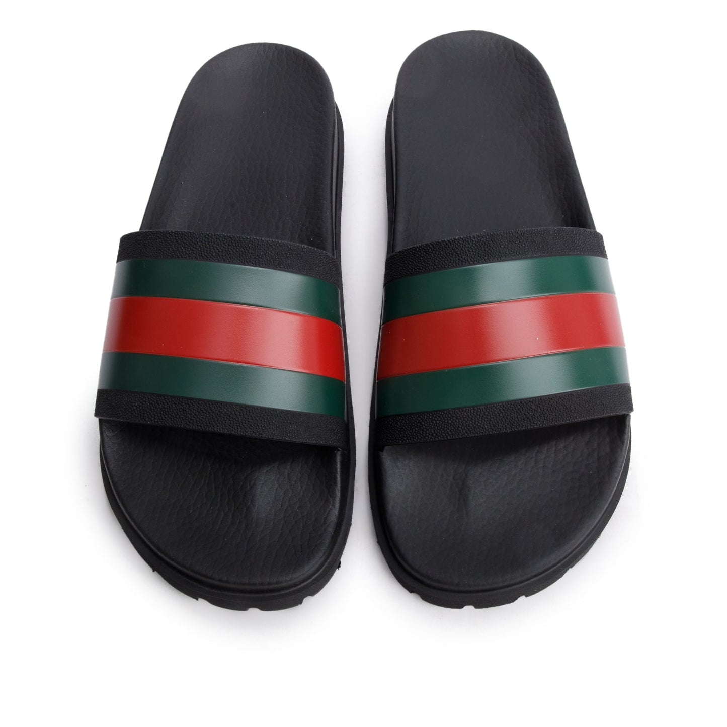 Gucci Black, Green & Red Web Accent Rubber Slides, Men's Size 7