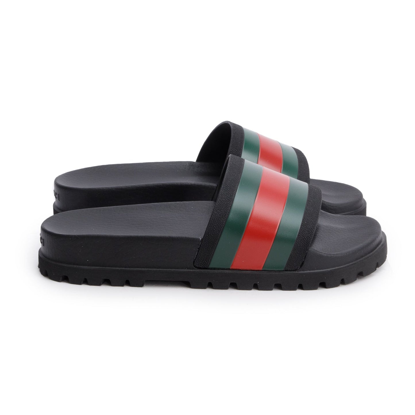Gucci Black, Green & Red Web Accent Rubber Slides, Men's Size 7