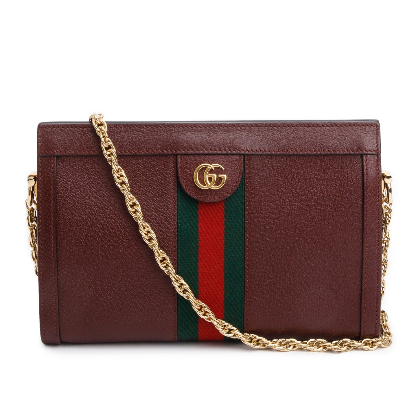 Gucci Burgundy Leather Web Ophidia Medium Chain Shoulder Bag