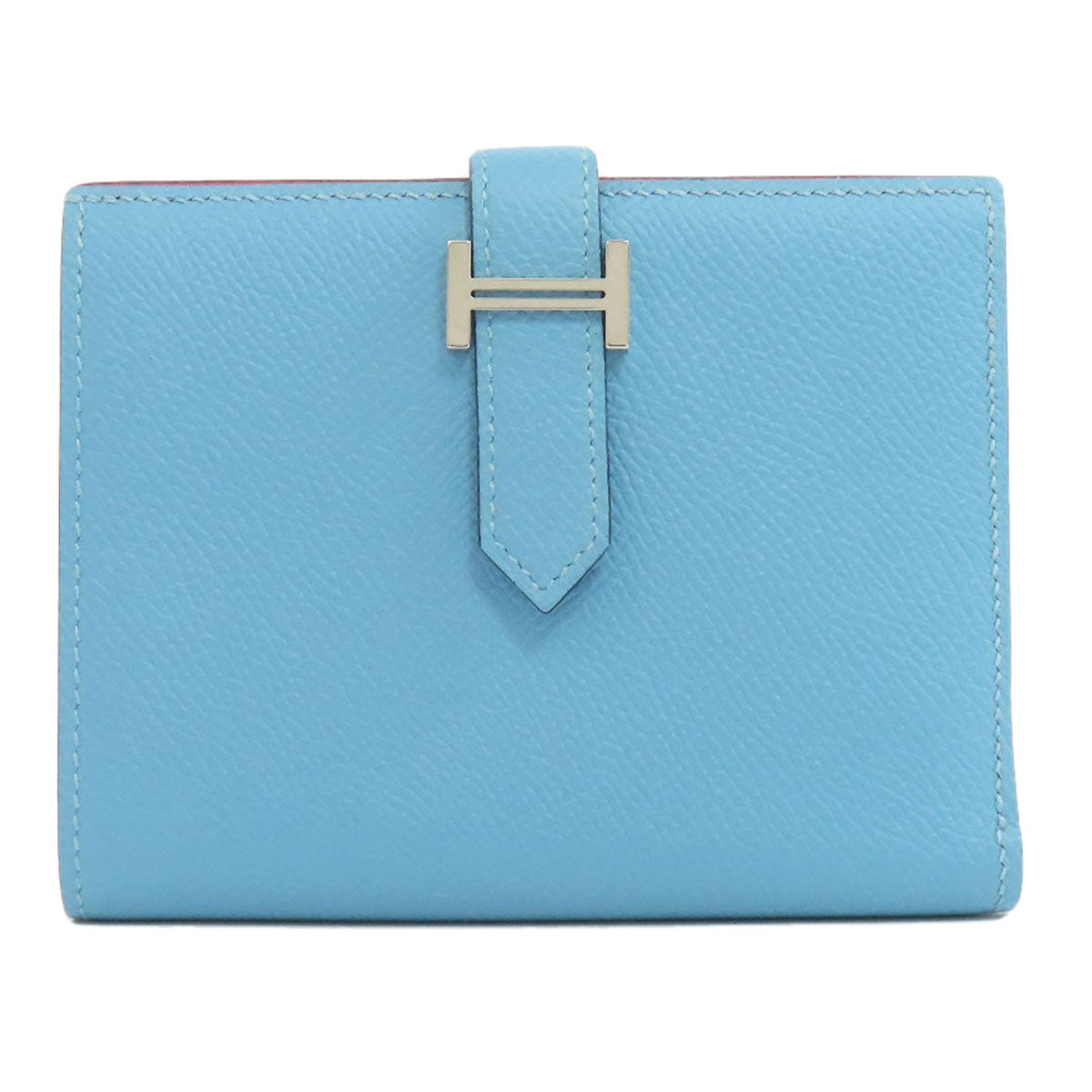 HERMES Bifold Wallet Epsom blue Bearn Compact SilverMetal Women