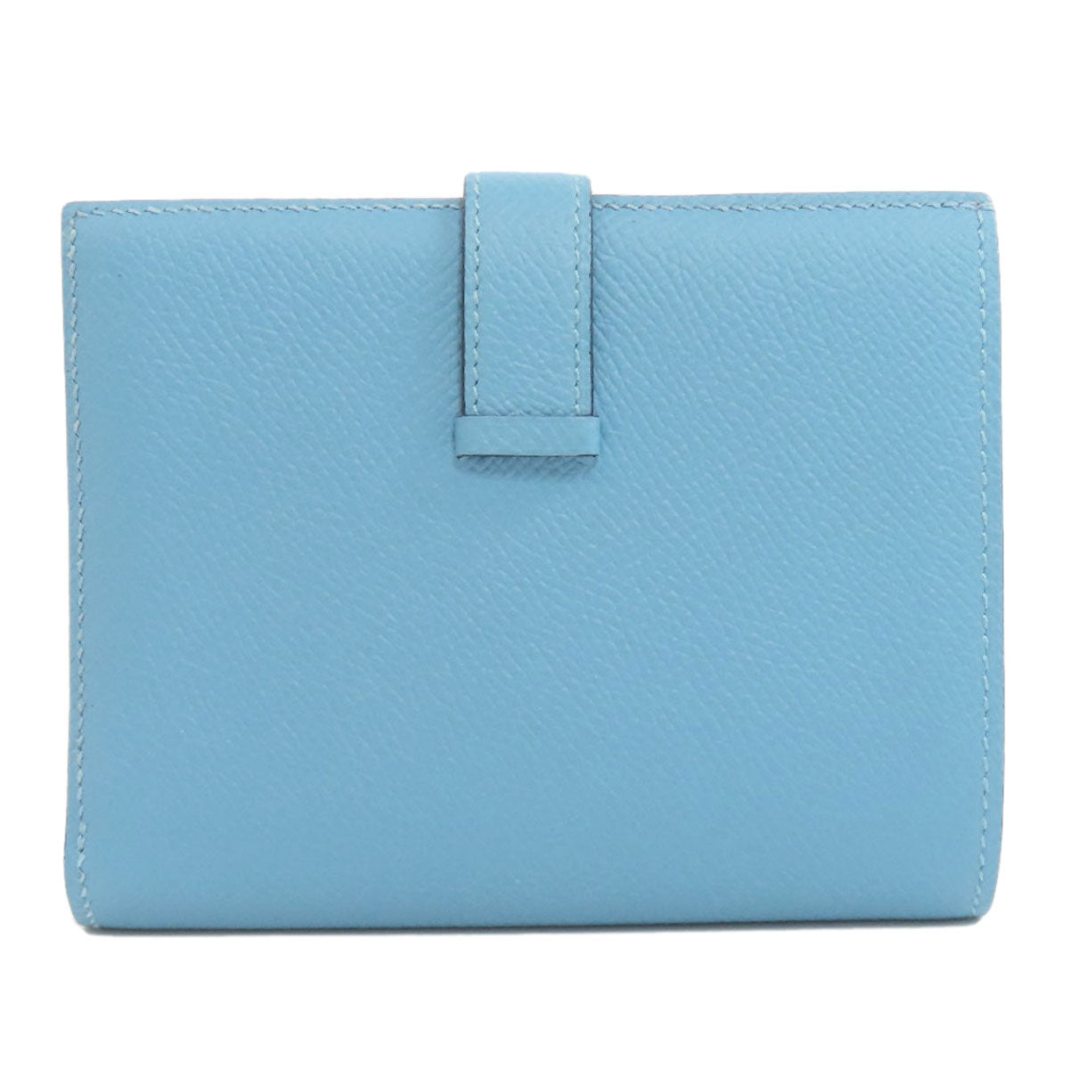 HERMES Bifold Wallet Epsom blue Bearn Compact SilverMetal Women