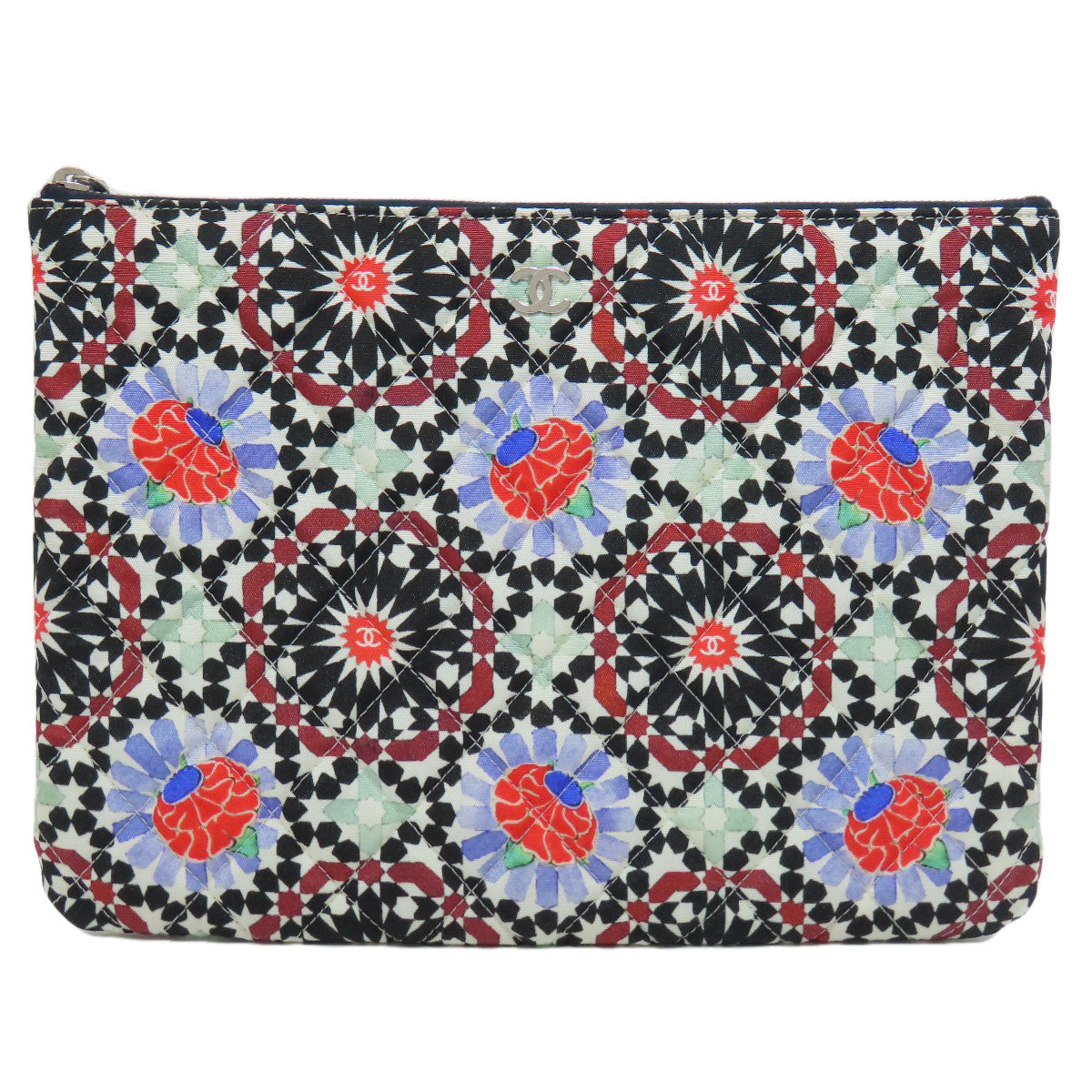 CHANEL Clutch bag quilting black Matelasse Flower Pattern Pouch