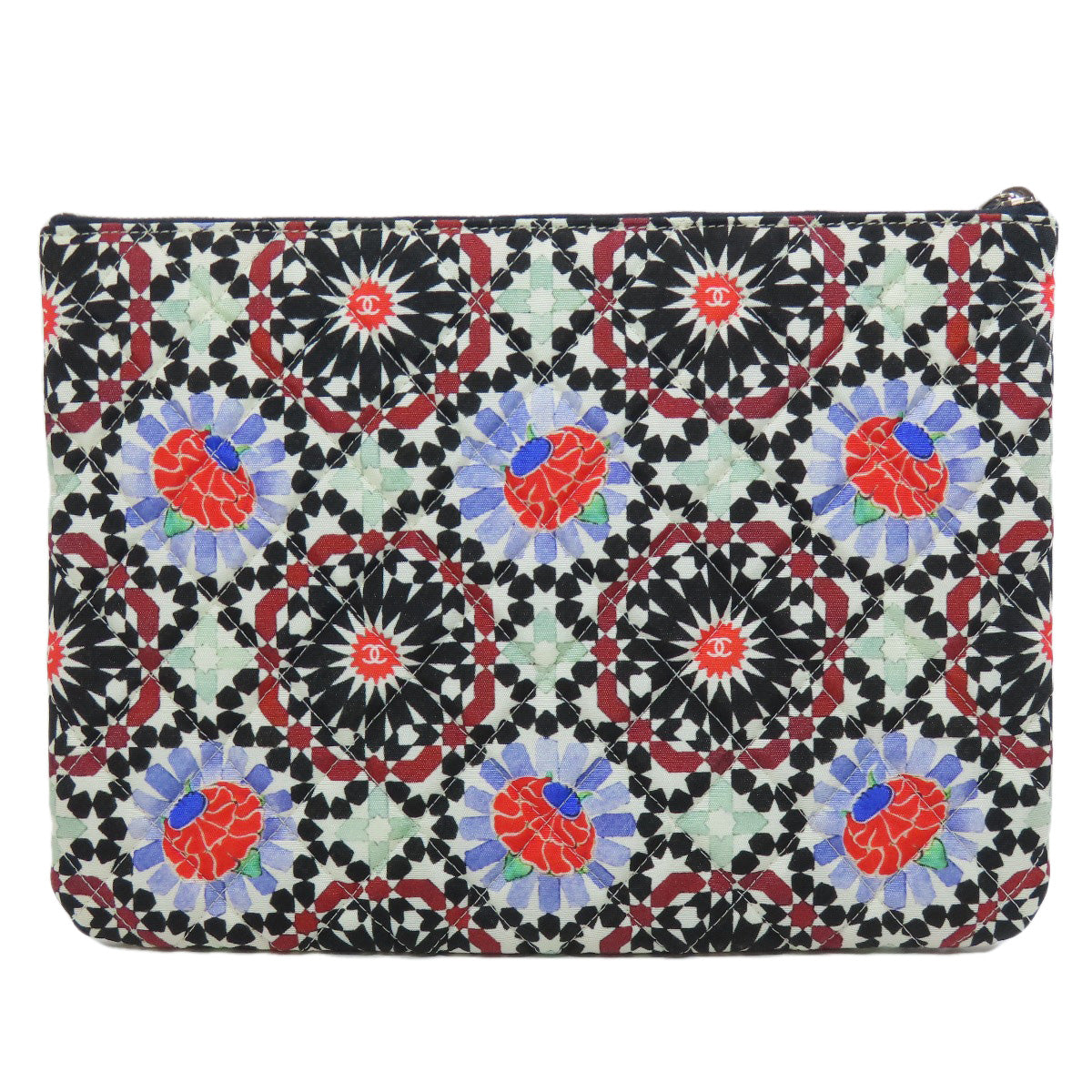 CHANEL Clutch bag quilting black Matelasse Flower Pattern Pouch