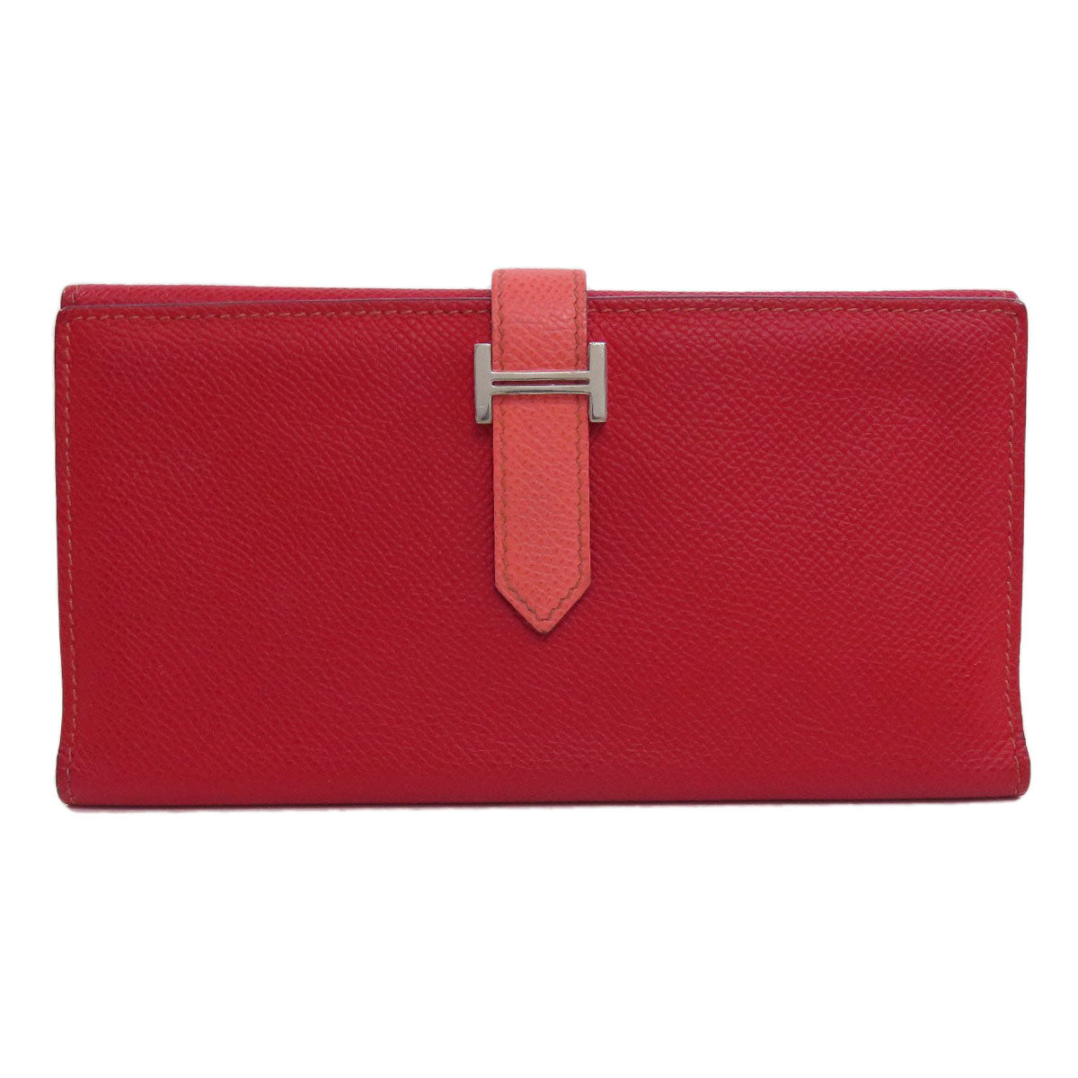 HERMES Long Wallet Purse Epsom Red Bearn 2PLIS SilverMetal Women