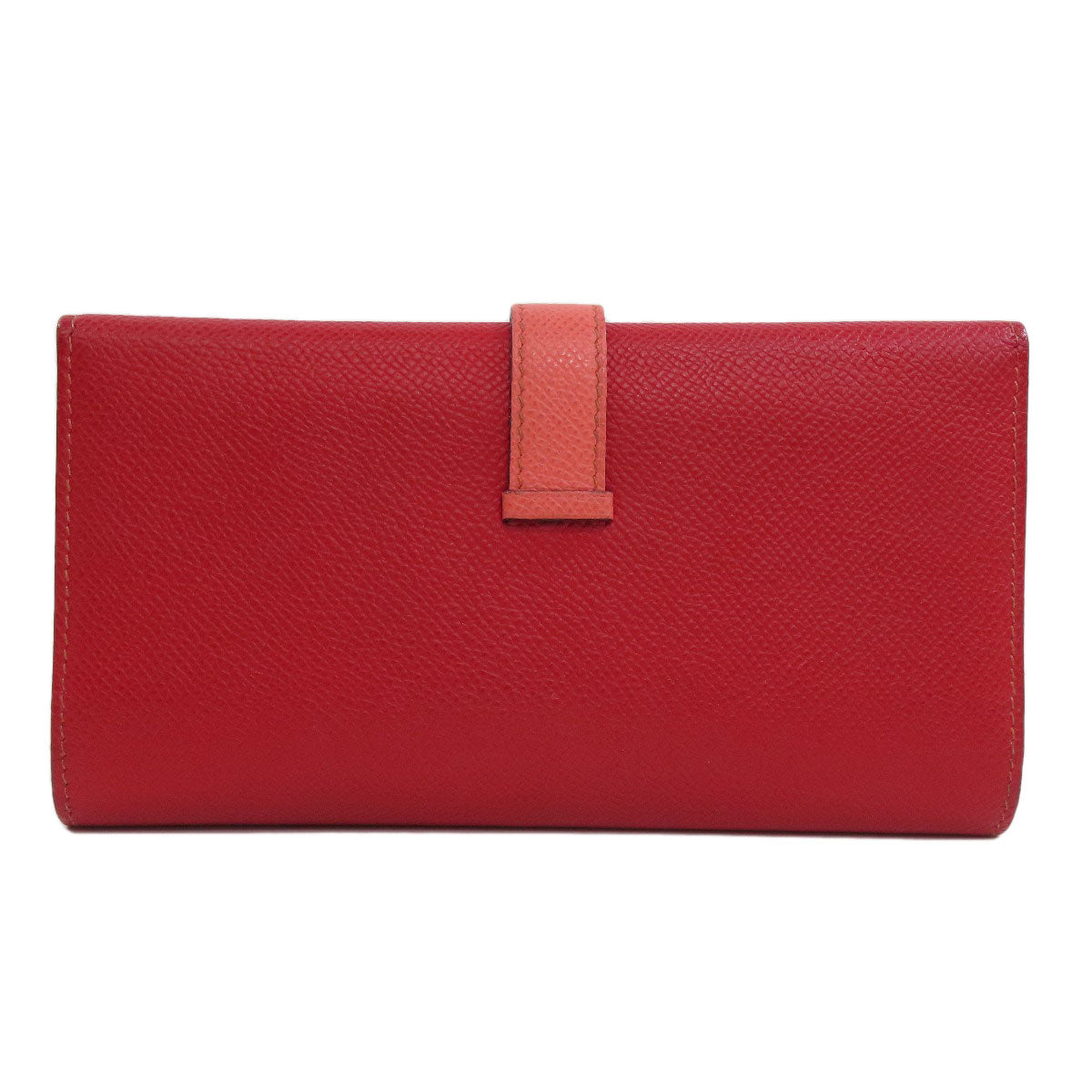HERMES Long Wallet Purse Epsom Red Bearn 2PLIS SilverMetal Women