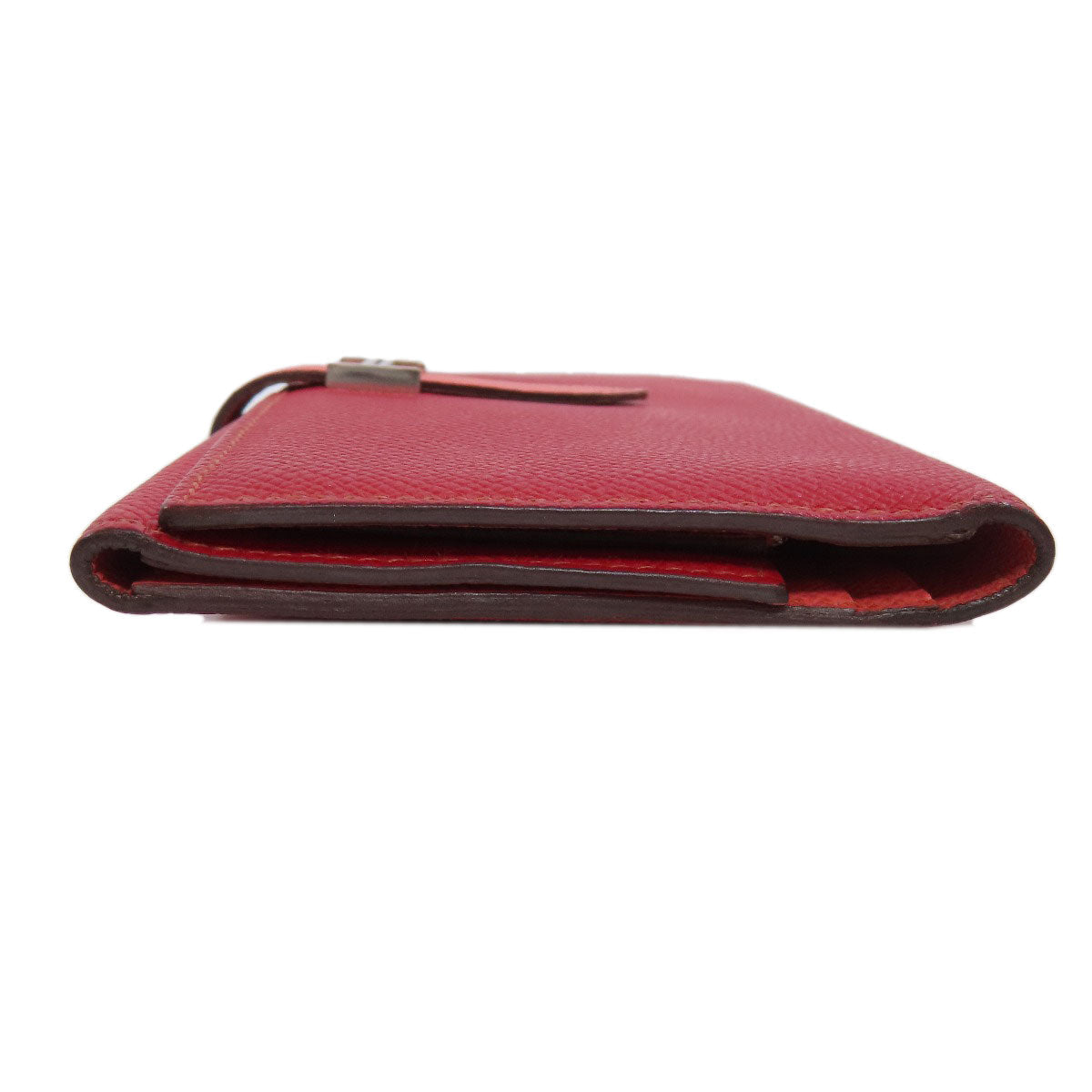 HERMES Long Wallet Purse Epsom Red Bearn 2PLIS SilverMetal Women