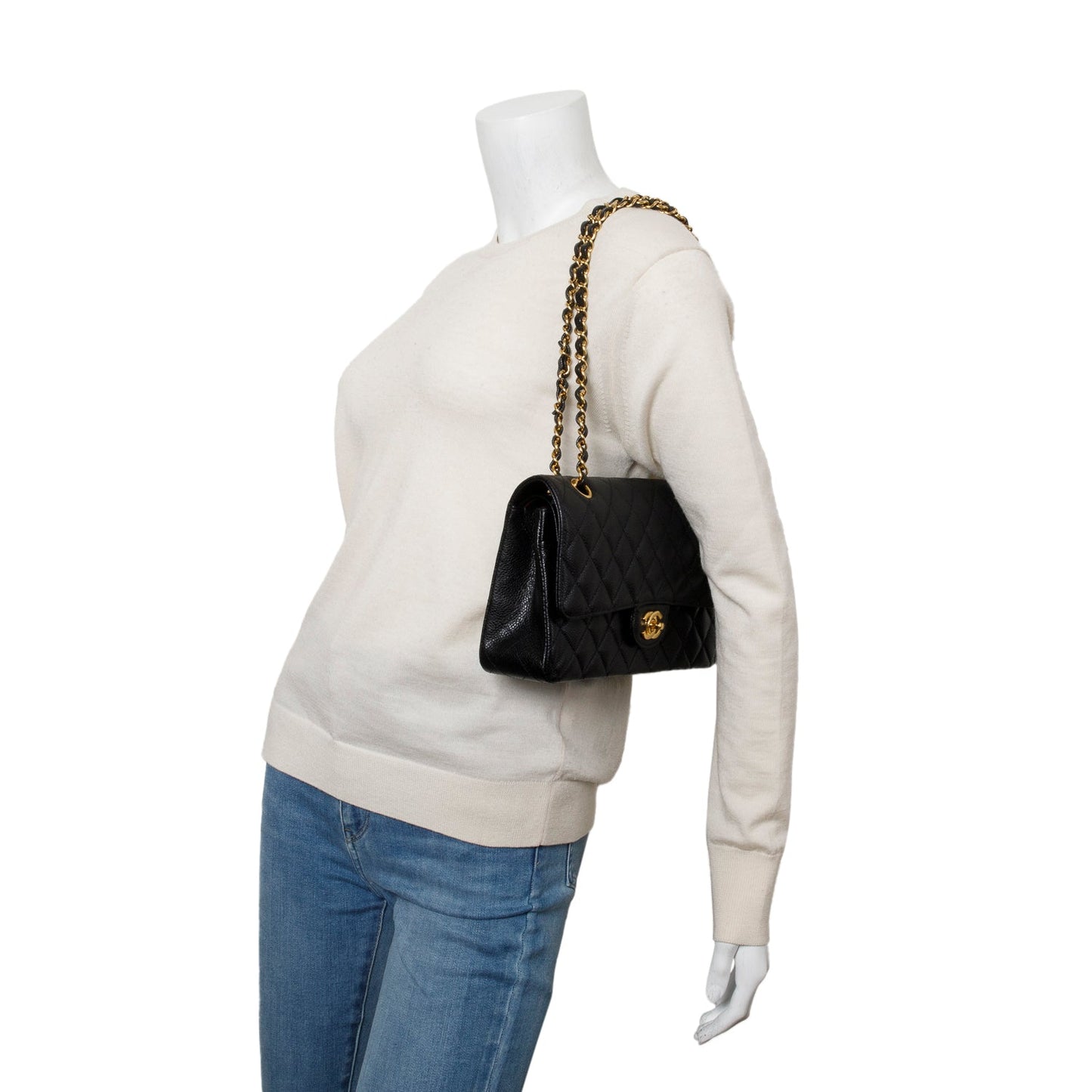 Chanel 2023 Black Quilted Caviar Leather Classic Medium Double Flap Bag