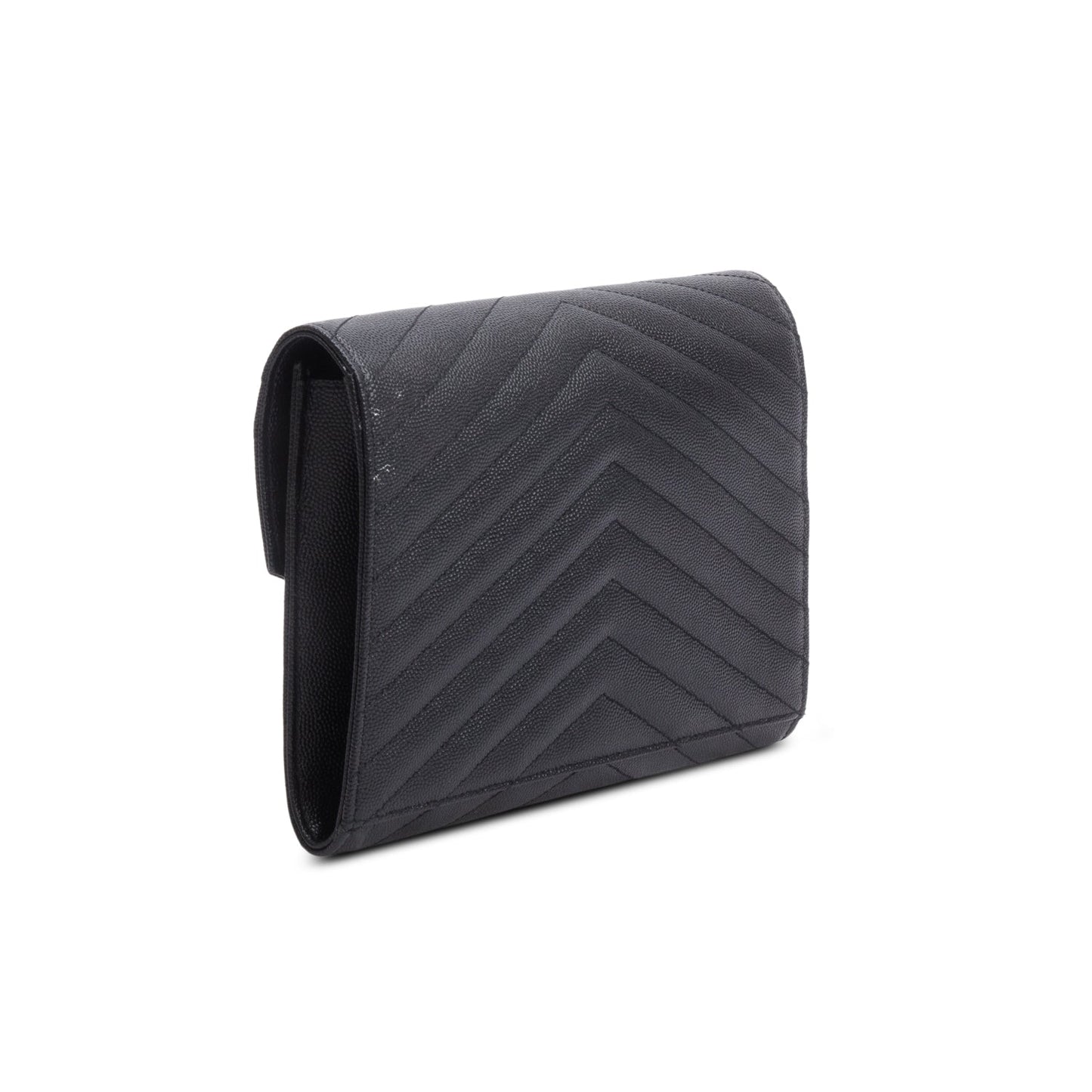 Saint Laurent 2023 Black Grain De Poudre Matelasse Chevron Cassandre Flap Clutch