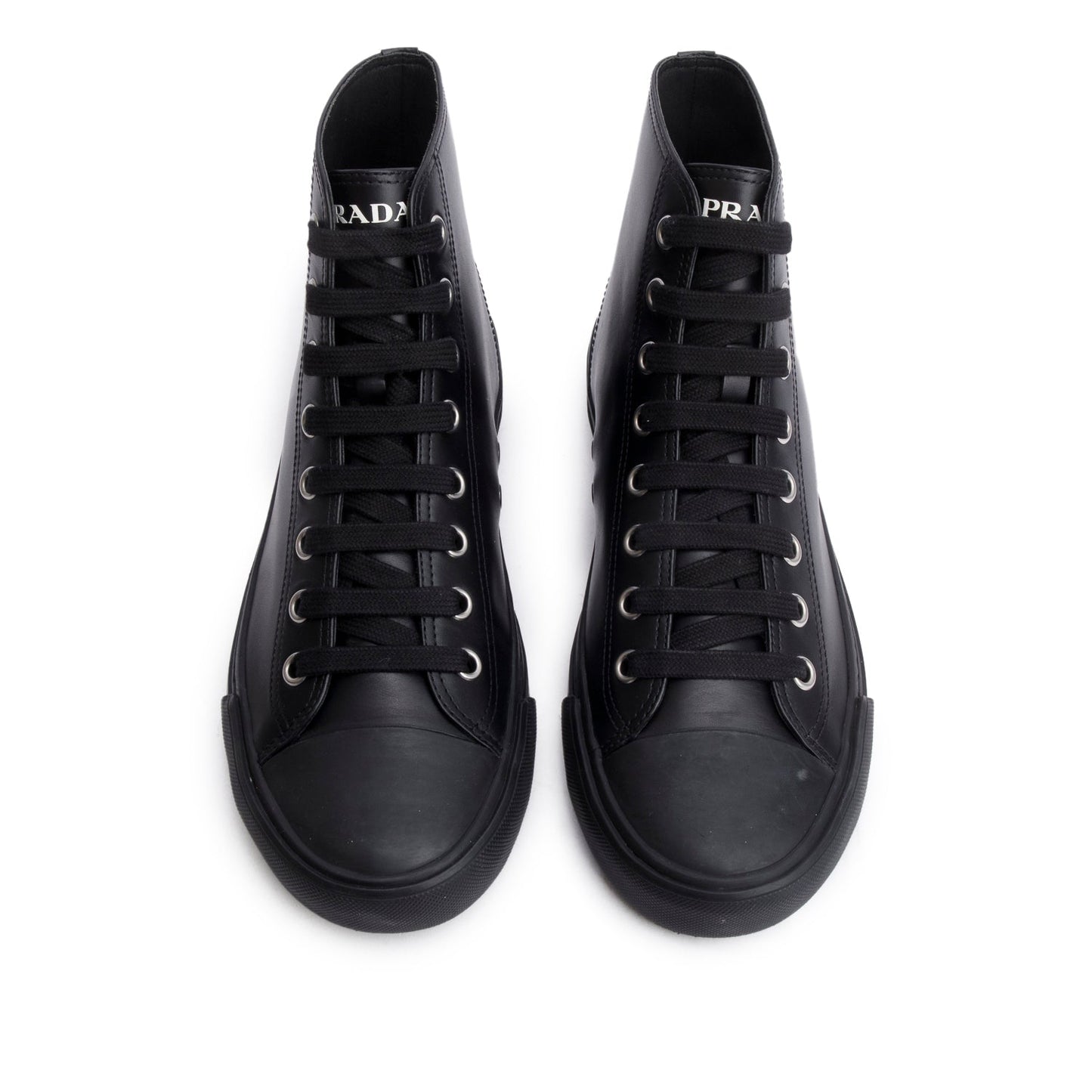 Prada Black Vitello Plume Logo High Top Sneakers, Men's Size 9