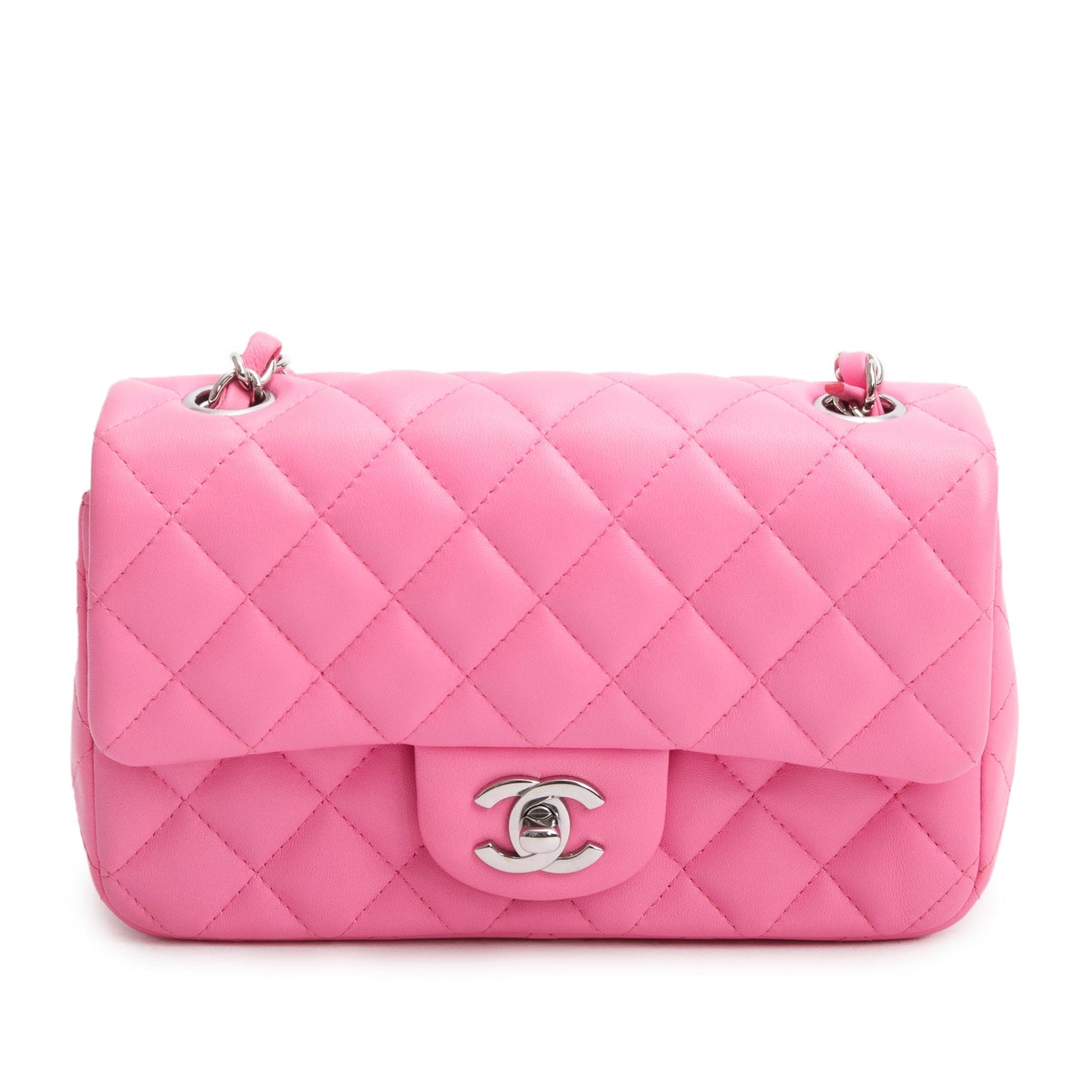Chanel 2021 Pink Lambskin Quilted Mini Rectangular Flap Bag