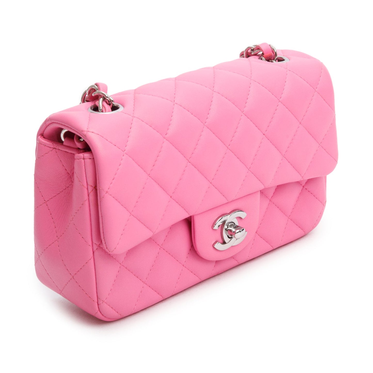 Chanel 2021 Pink Lambskin Quilted Mini Rectangular Flap Bag