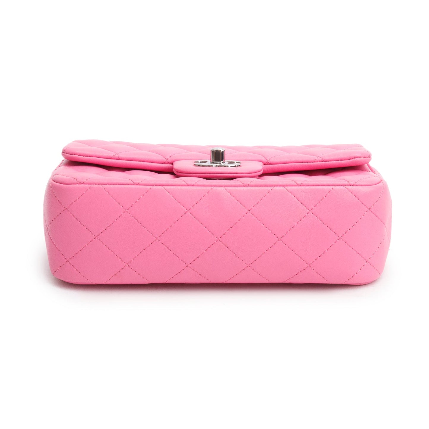 Chanel 2021 Pink Lambskin Quilted Mini Rectangular Flap Bag