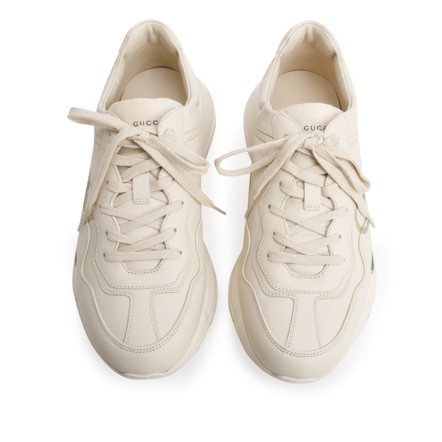 Gucci Beige Leather Rhyton Gucci Logo Sneakers, Men's Size 8
