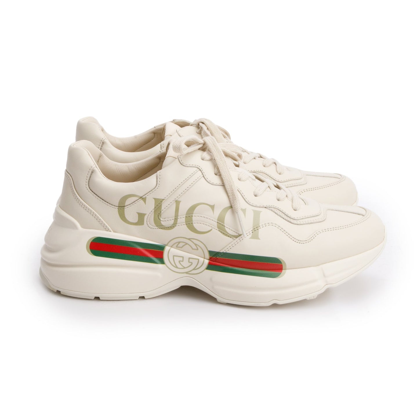 Gucci Beige Leather Rhyton Gucci Logo Sneakers, Men's Size 8