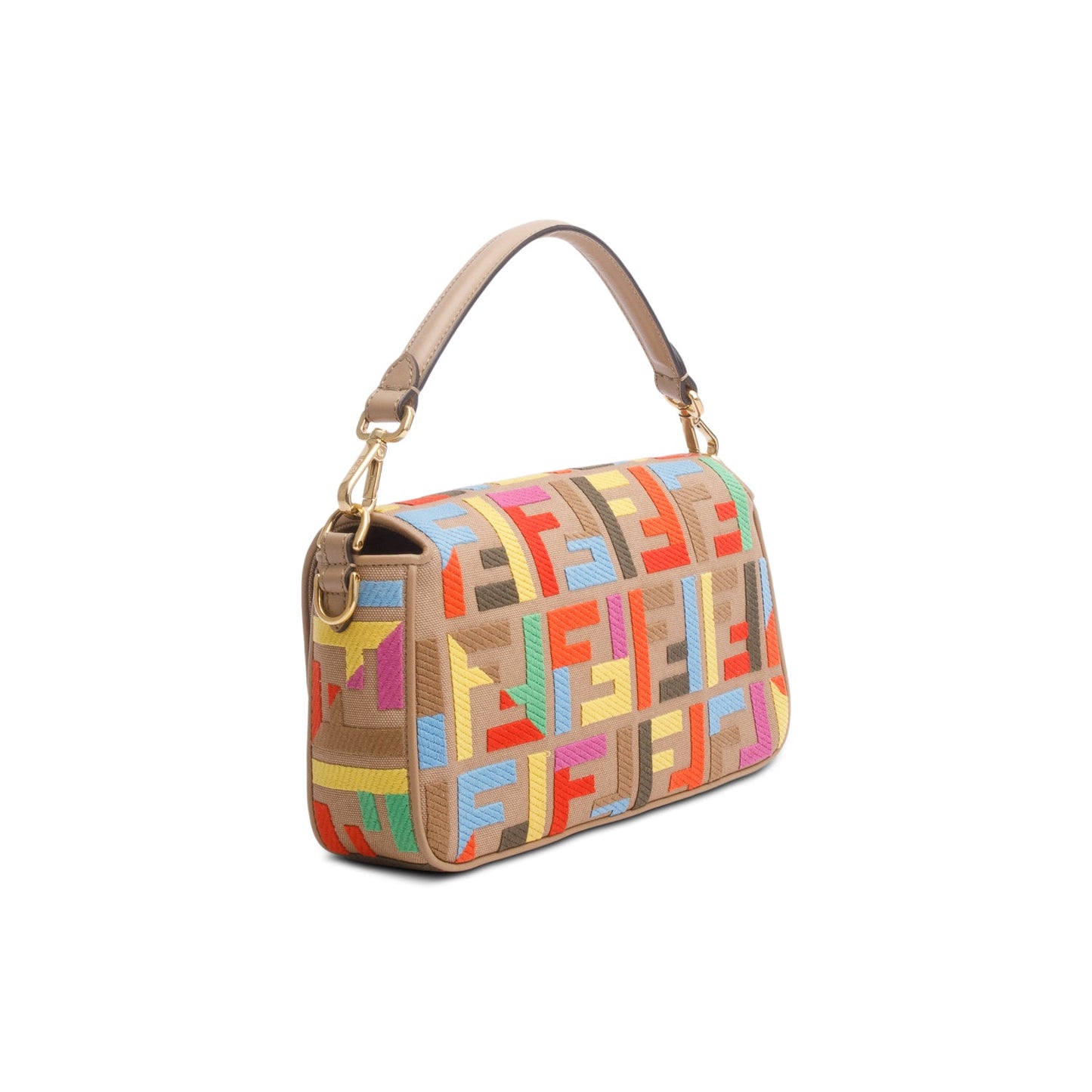 Fendi Multicolor Canvas Vitello King FF Embroidered Baguette