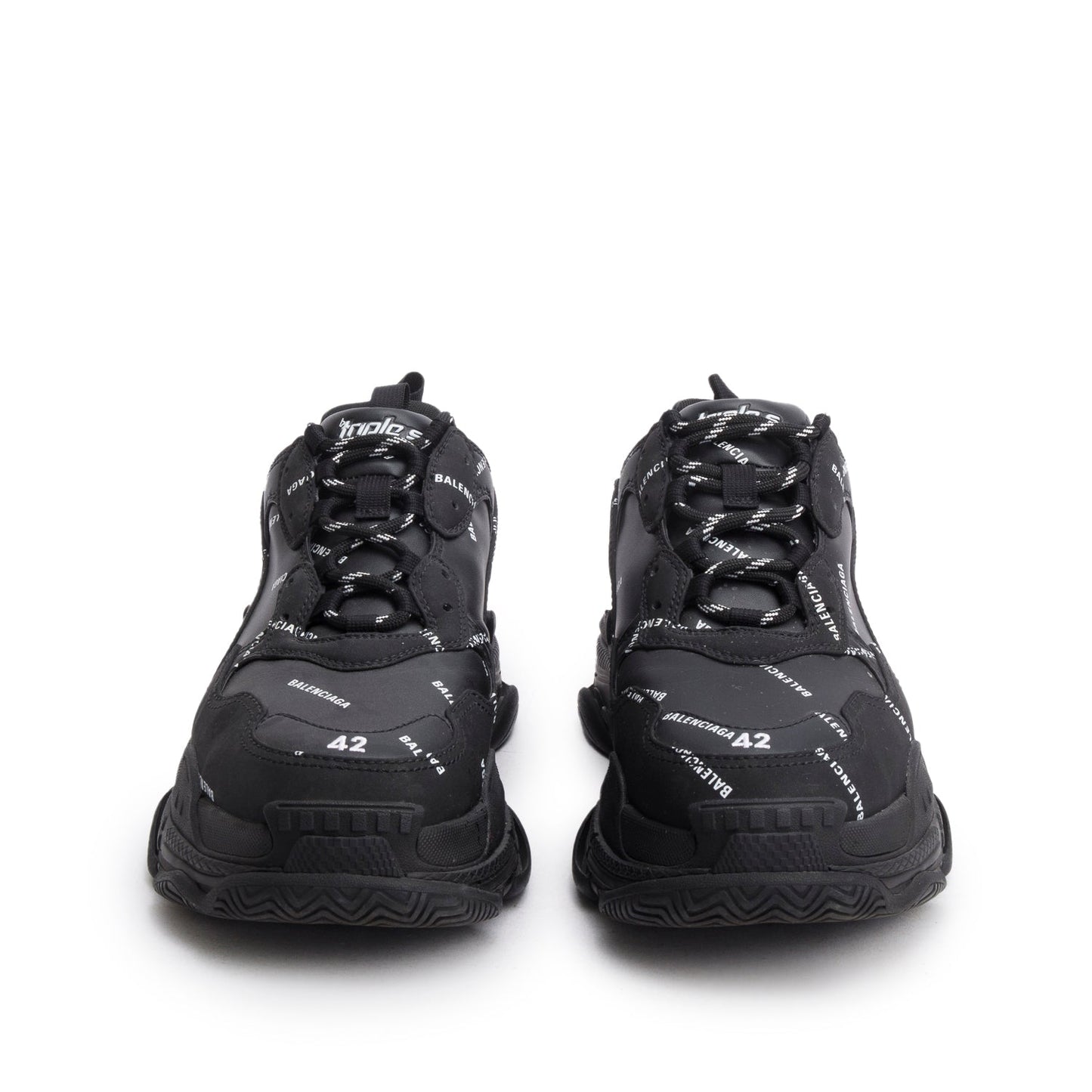 Balenciaga Black Allover Logo Triple S Sneaker, Men's Size 42