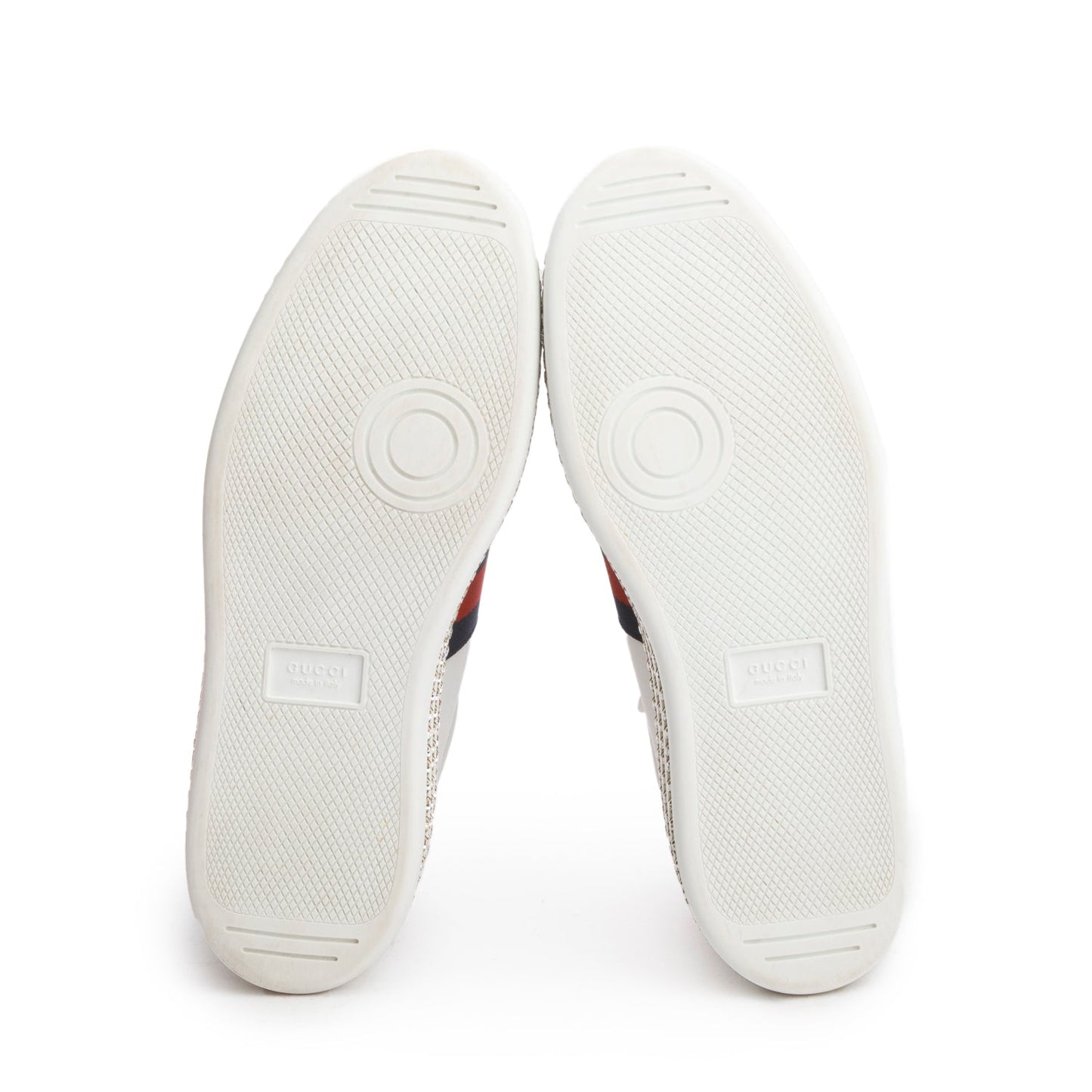 Gucci White Calfskin Web Bee Embroidered Crystal Platform Ace Sneakers, Size 41