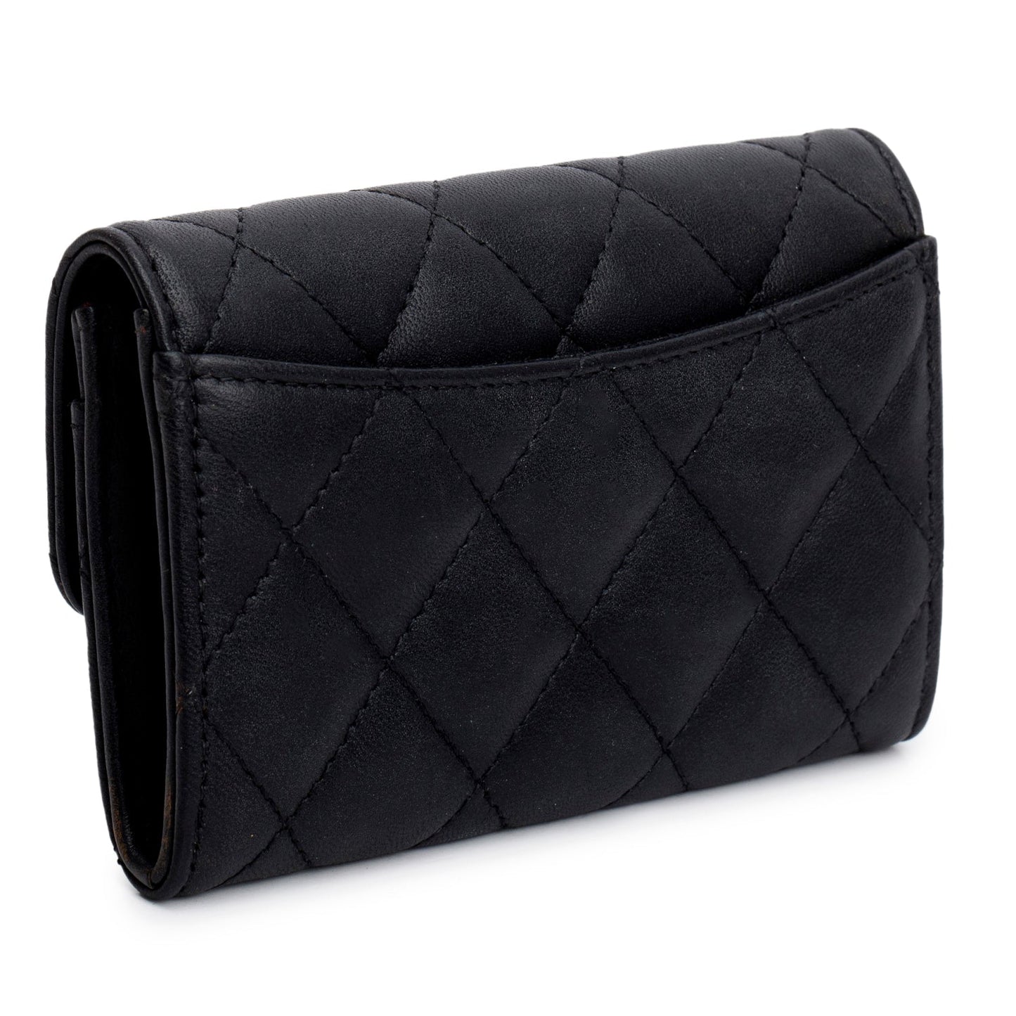 Chanel Black Lambskin Quilted Flap Card Holder