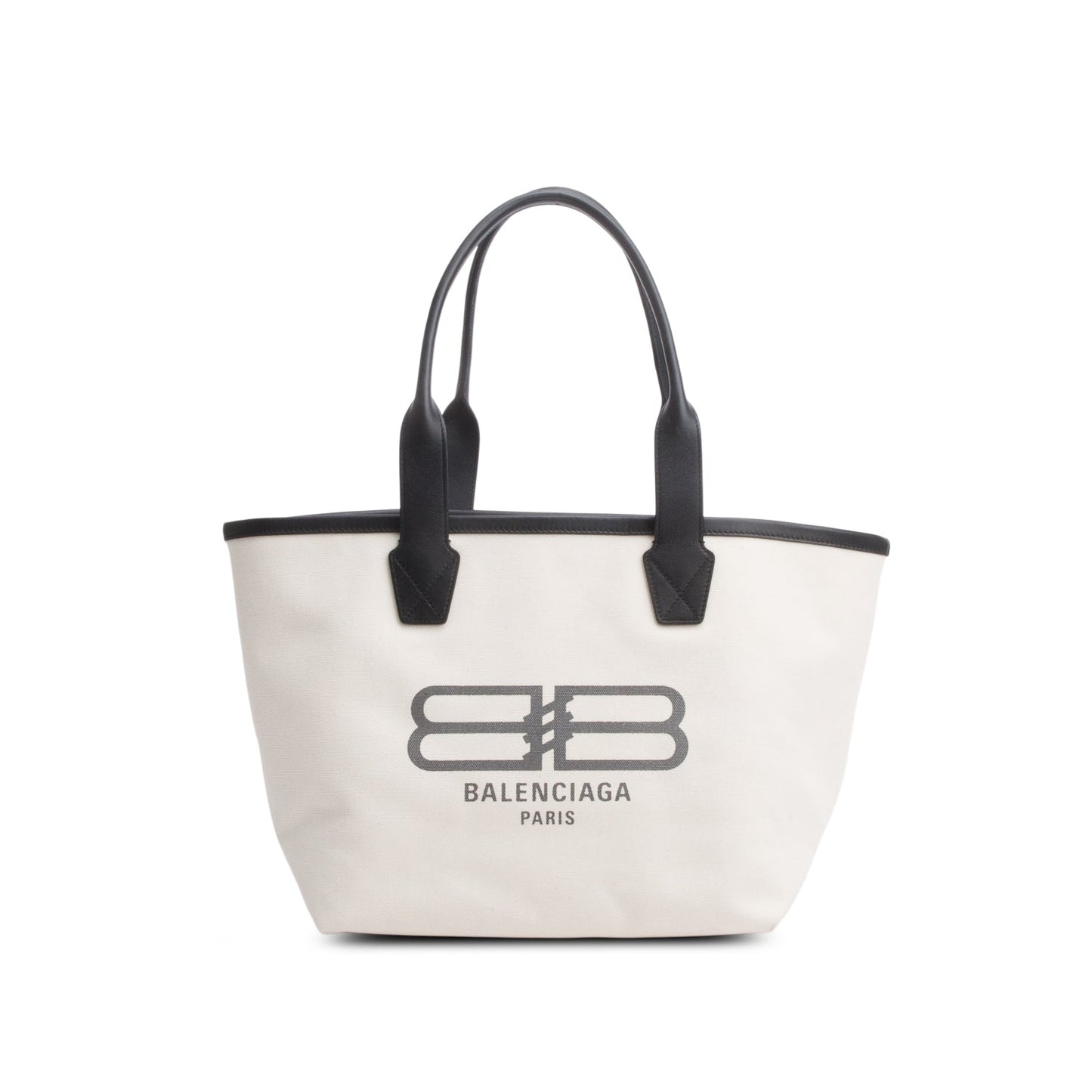Balenciaga White Cotton Canvas Calfskin BB Logo Jumbo Small Tote