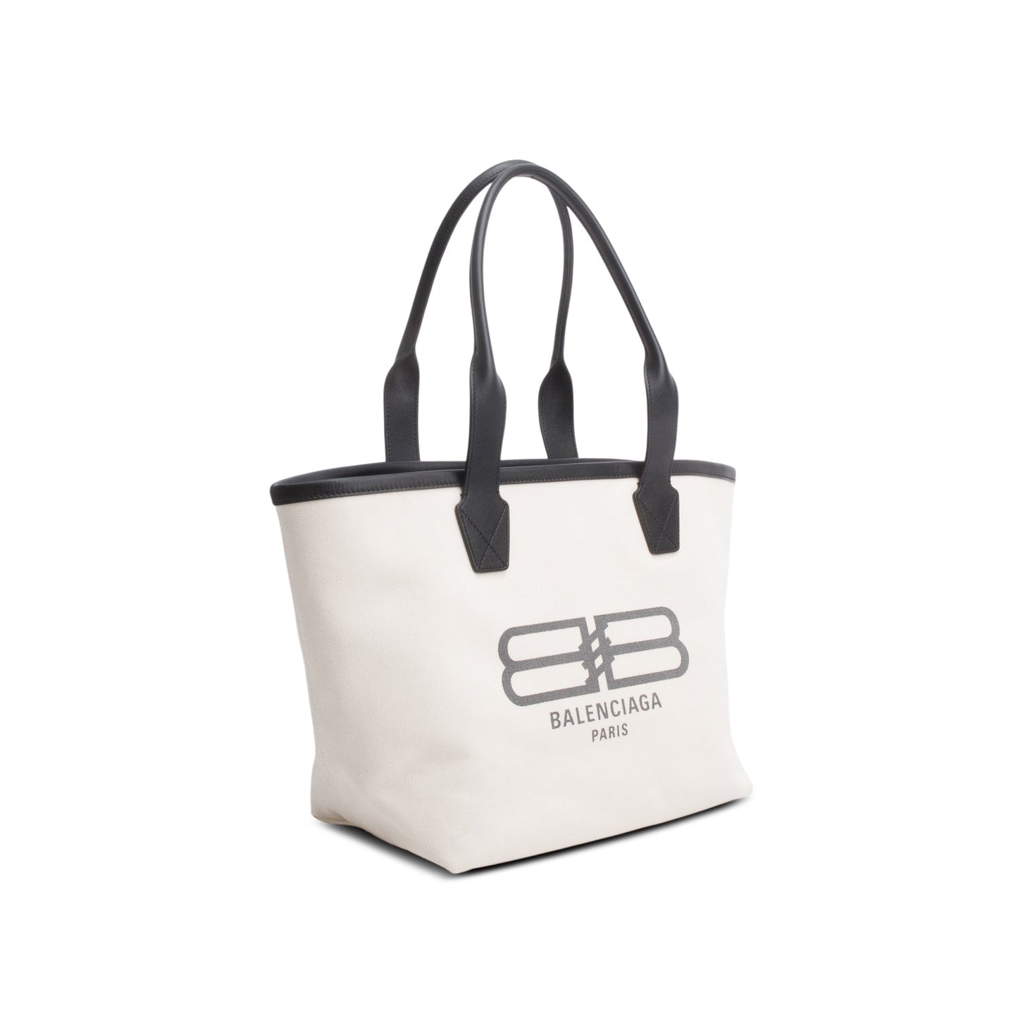 Balenciaga White Cotton Canvas Calfskin BB Logo Jumbo Small Tote