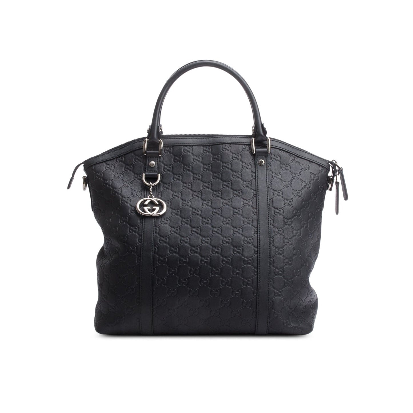 Gucci Black Guccissima Medium GG Charm Convertible Dome Satchel