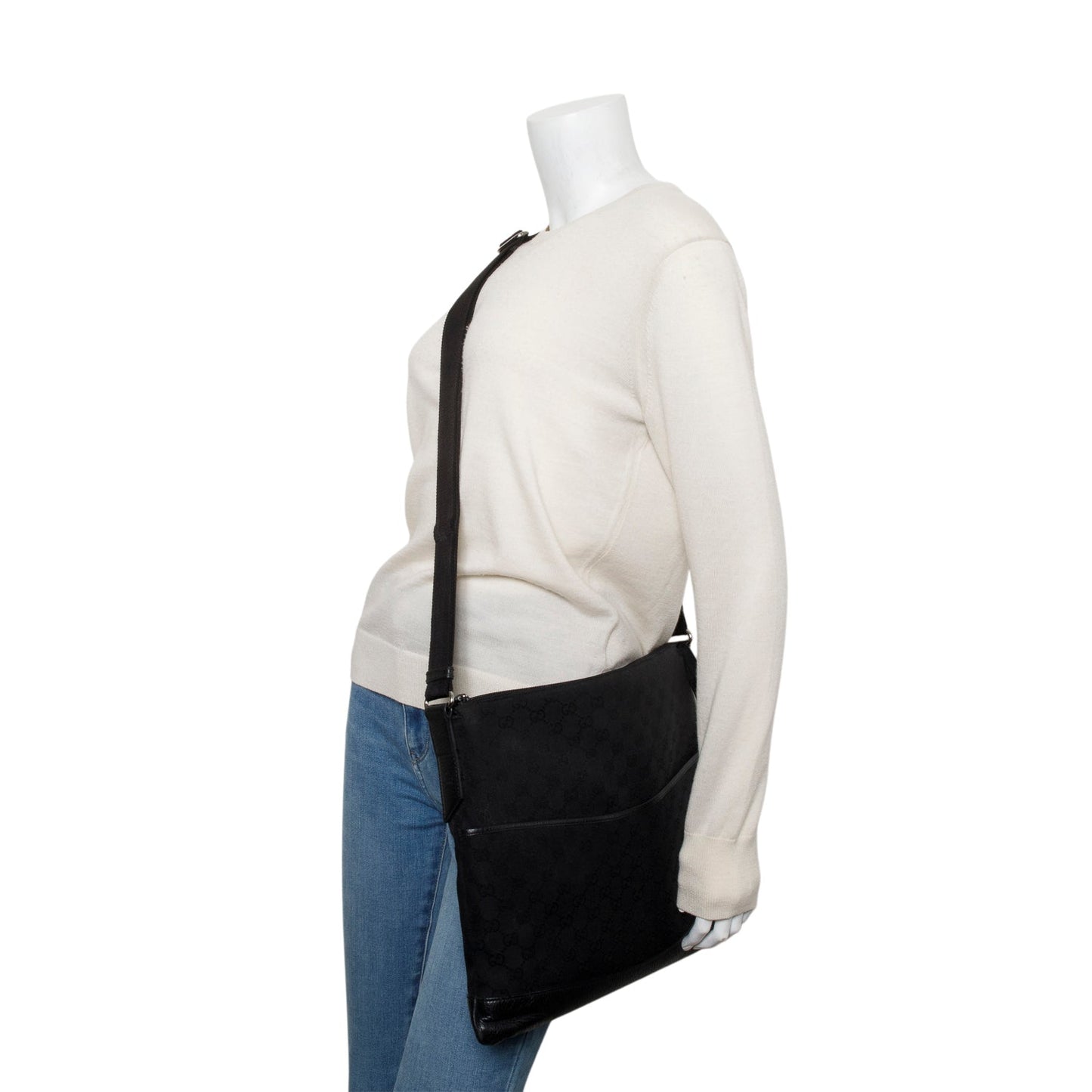 Gucci Black Monogram Canvas Messenger Bag