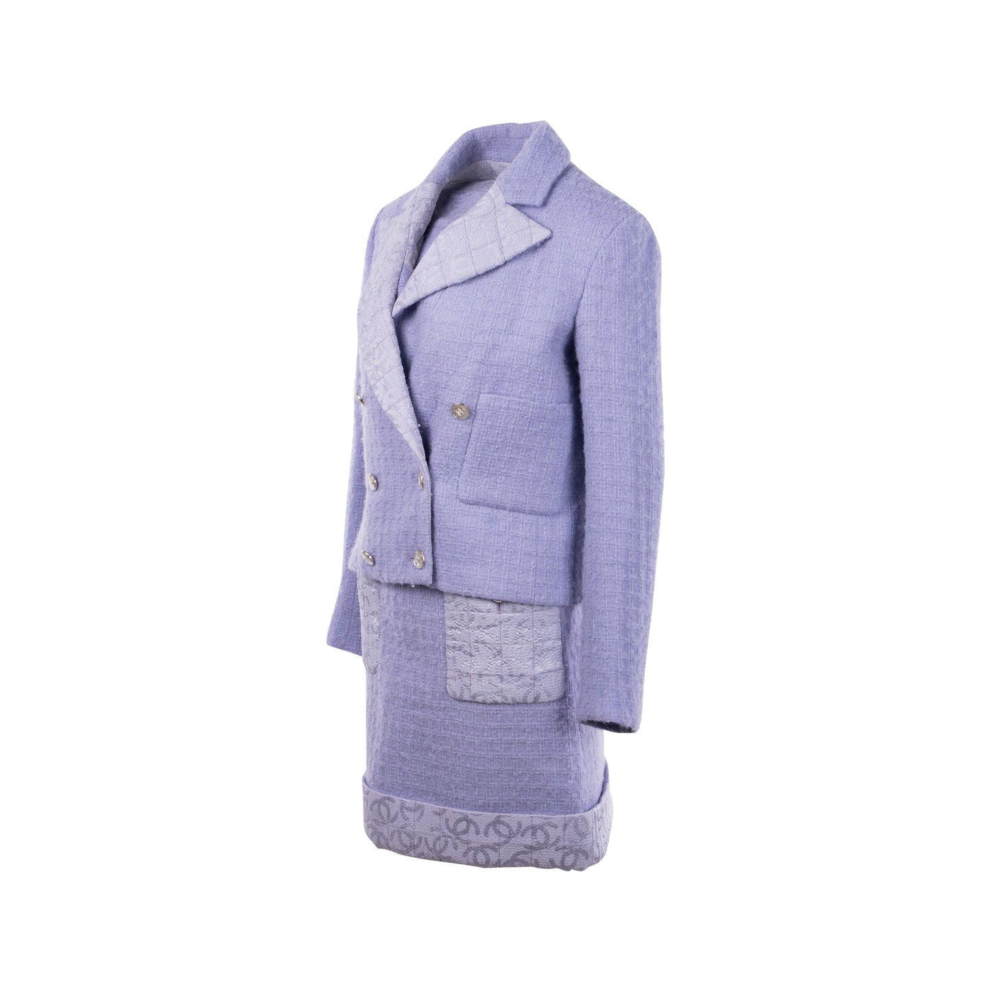Chanel size 36 tweed jacket and Size 34 skirt suit laine wool/silk purple