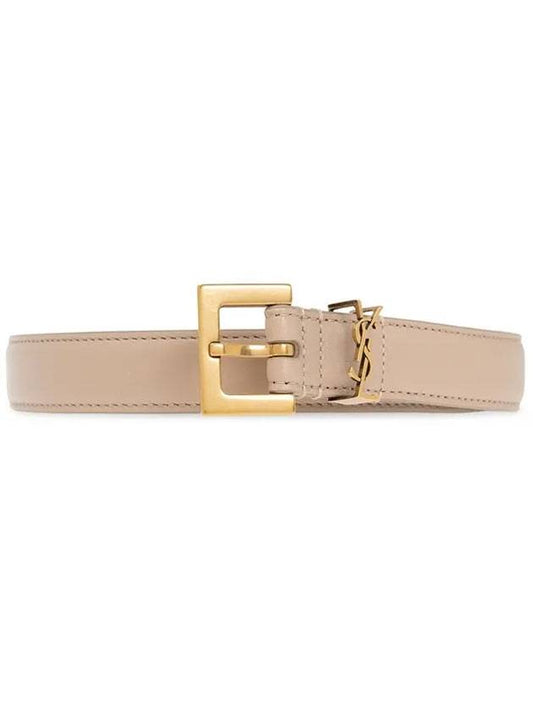 Luxury Saint Laurent Trending 2025 Monogram Square Leather Belt Beige