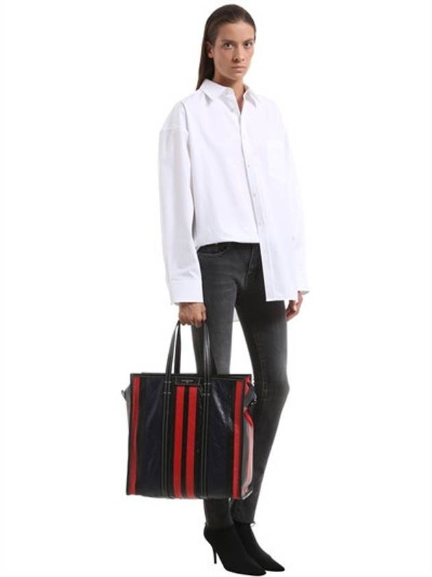 Luxury Balenciaga Trending 2025 Bazar Striped Medium Tote Bag Red Navy