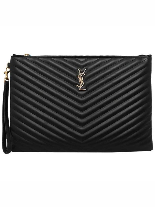 Luxury Saint Laurent Trending 2025 Matelasse Leather Document Holder Black