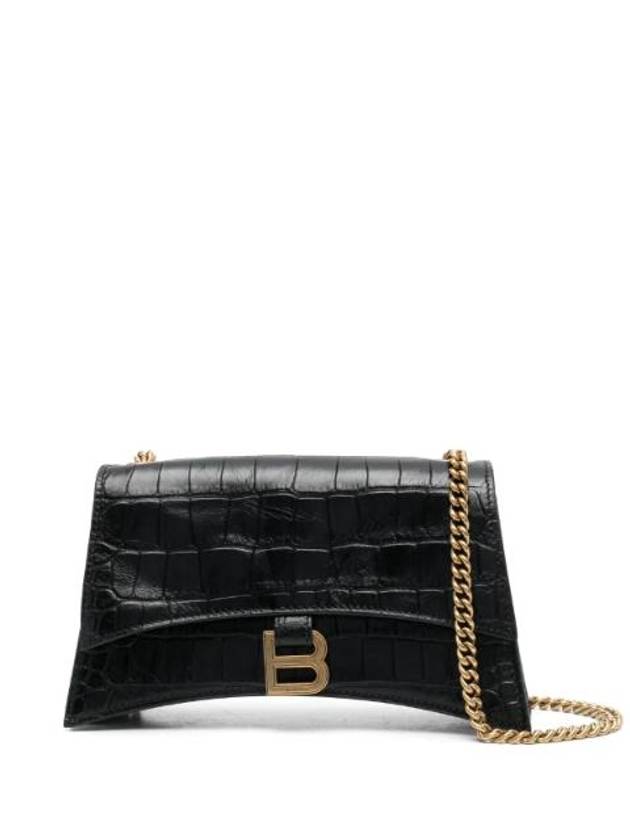 Luxury Balenciaga Trending 2025 Crush Crocodile Embossed Shoulder Bag Black