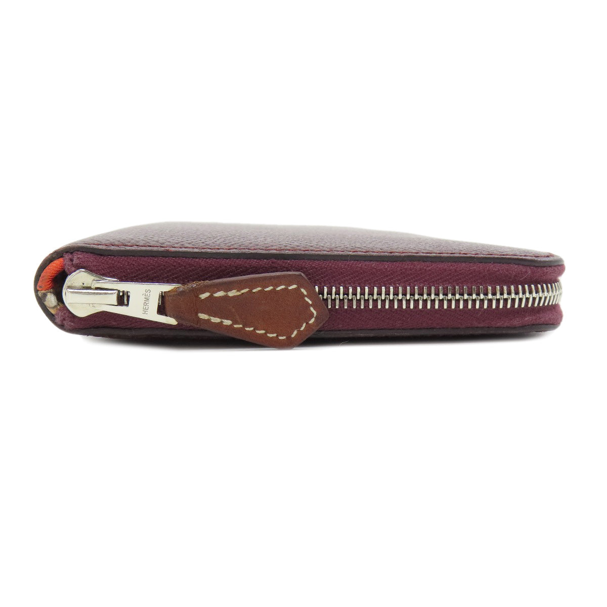 HERMES Long Wallet Purse Epsom wine-red Azap Silkin Silver Metal Women