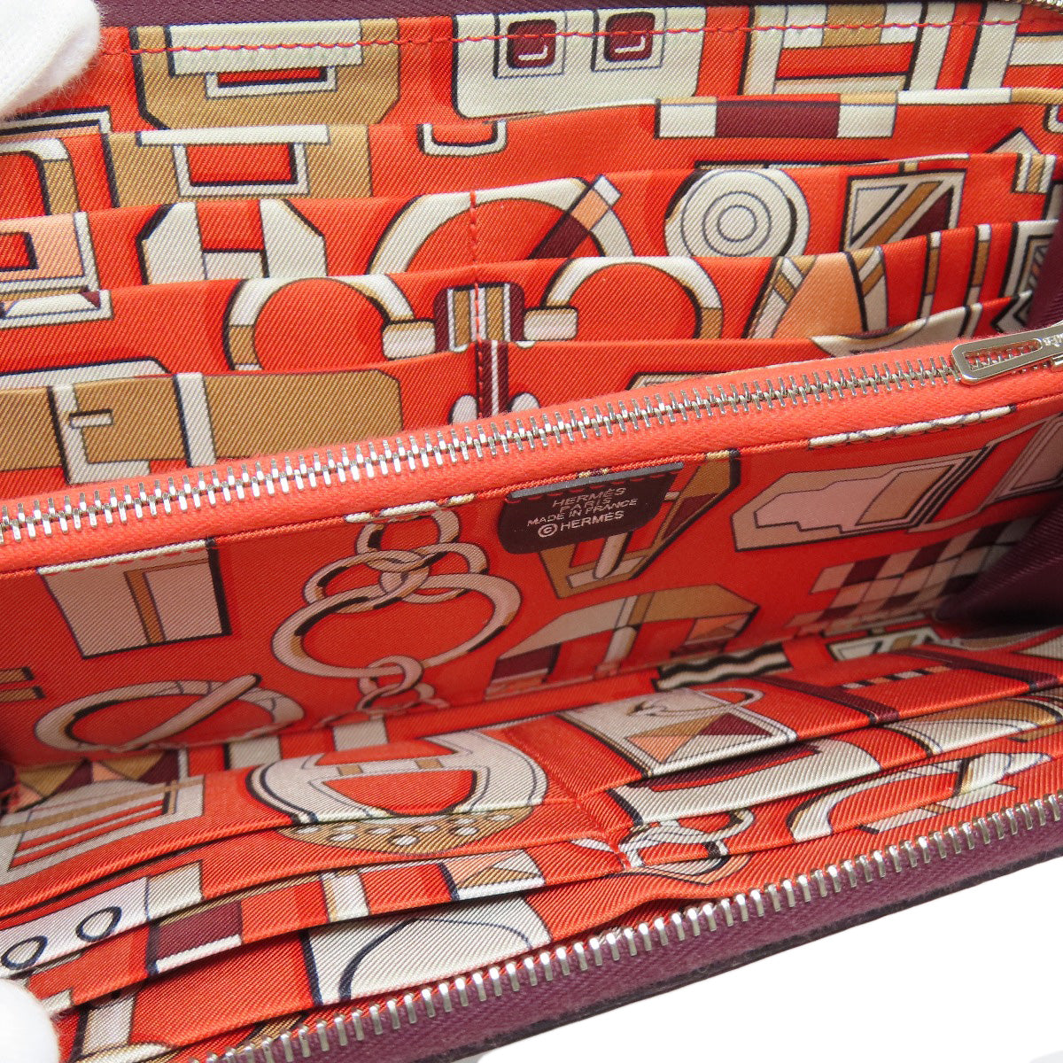 HERMES Long Wallet Purse Epsom wine-red Azap Silkin Silver Metal Women