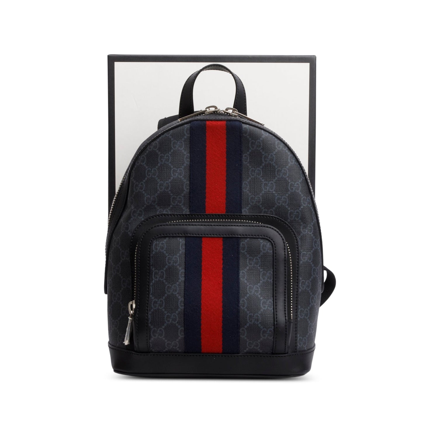 Gucci Black GG Supreme Monogram Calfskin Web Small Ophidia Day Backpack