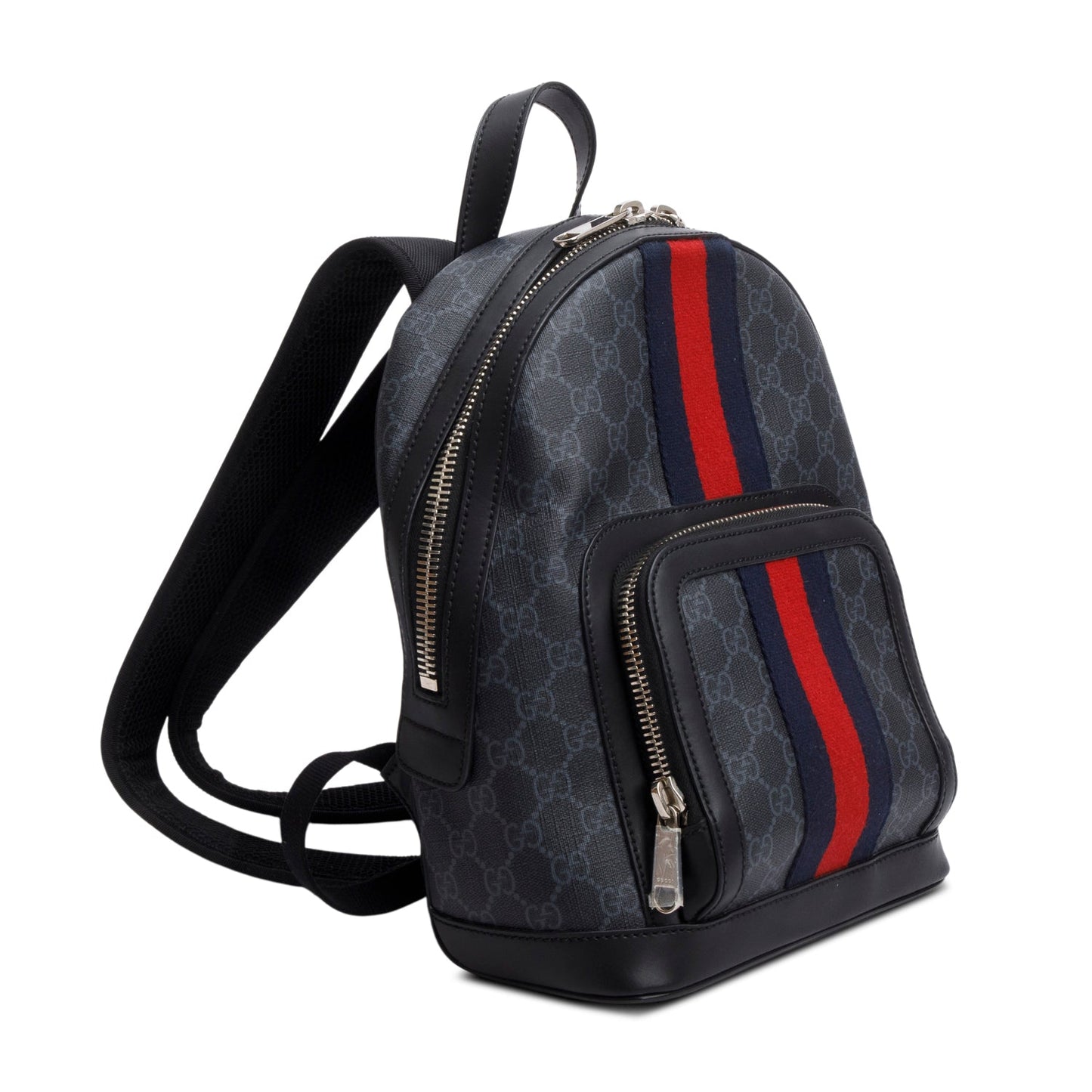 Gucci Black GG Supreme Monogram Calfskin Web Small Ophidia Day Backpack