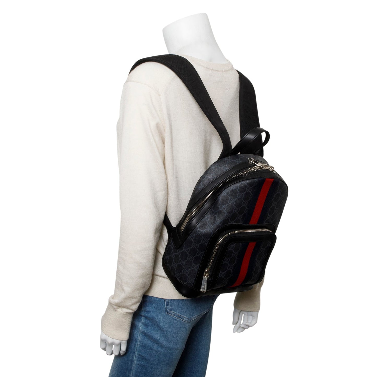 Gucci Black GG Supreme Monogram Calfskin Web Small Ophidia Day Backpack