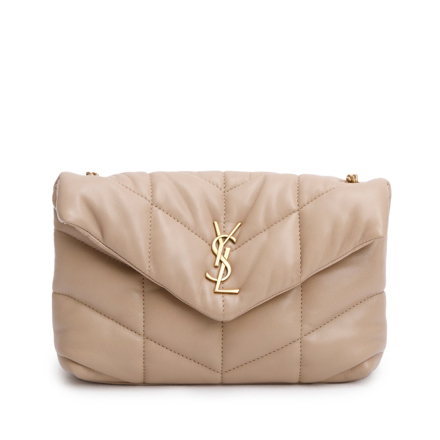 Saint Laurent 2020 Dark Beige Lambskin Quilted Toy Loulou Monogram Chain Satchel