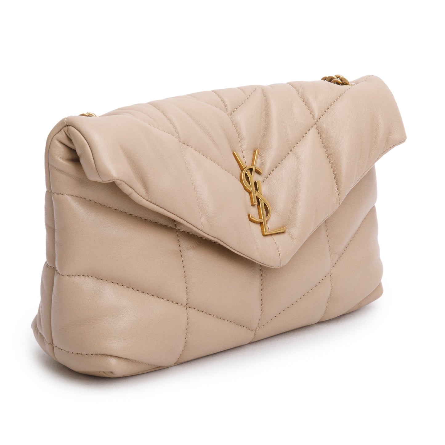 Saint Laurent 2020 Dark Beige Lambskin Quilted Toy Loulou Monogram Chain Satchel