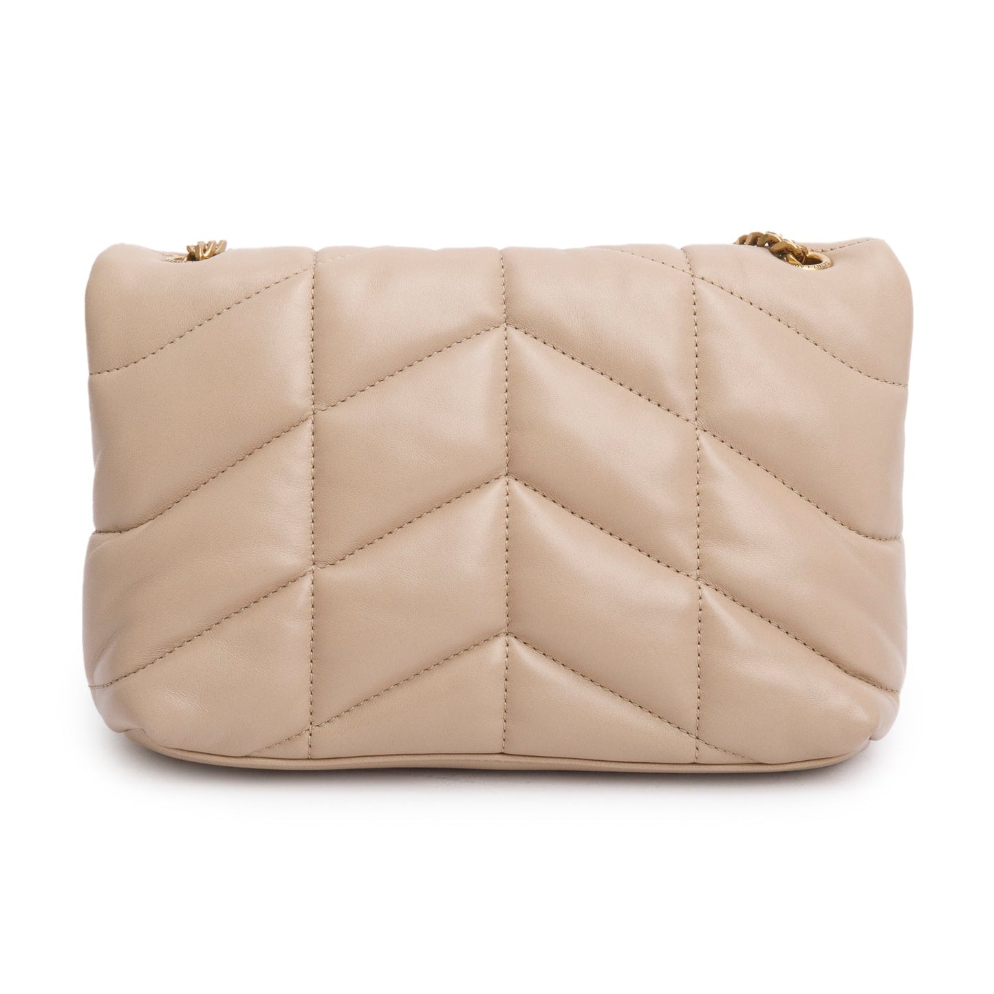 Saint Laurent 2020 Dark Beige Lambskin Quilted Toy Loulou Monogram Chain Satchel