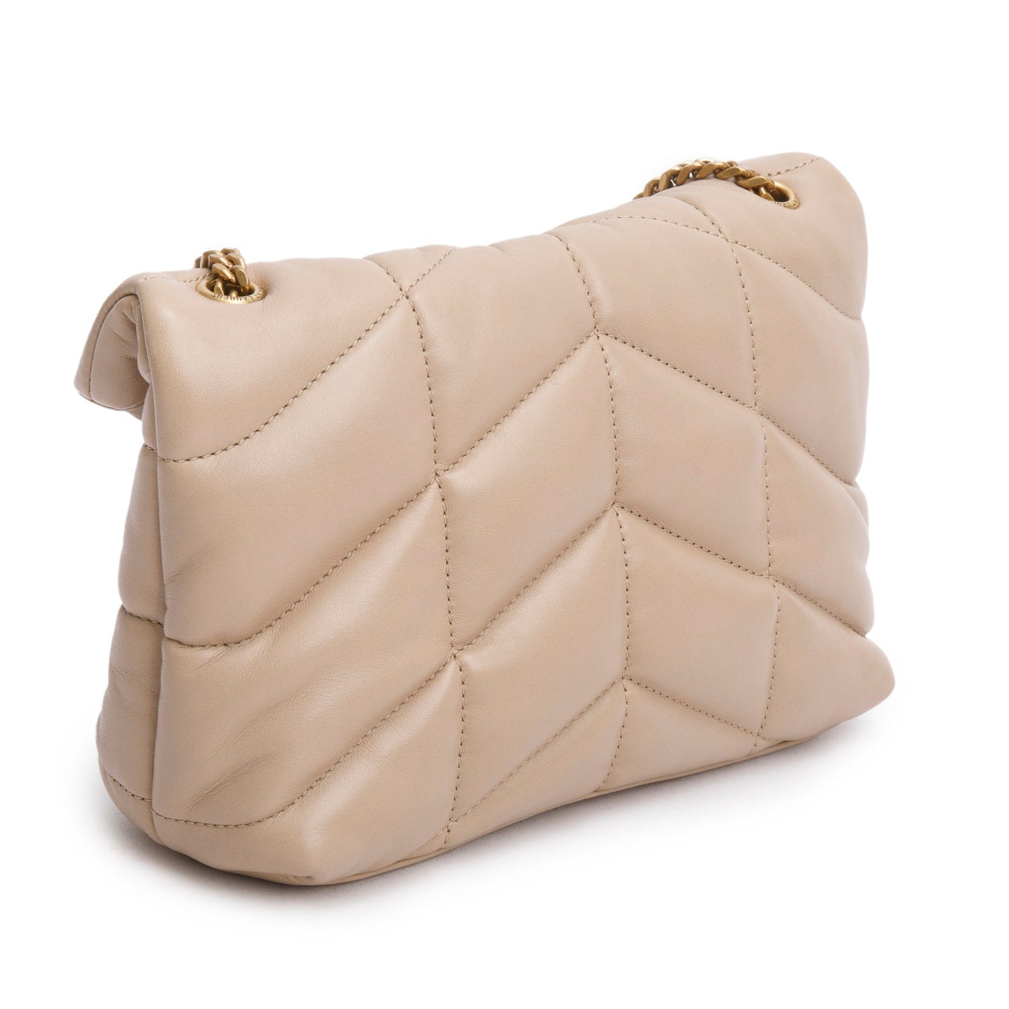 Saint Laurent 2020 Dark Beige Lambskin Quilted Toy Loulou Monogram Chain Satchel