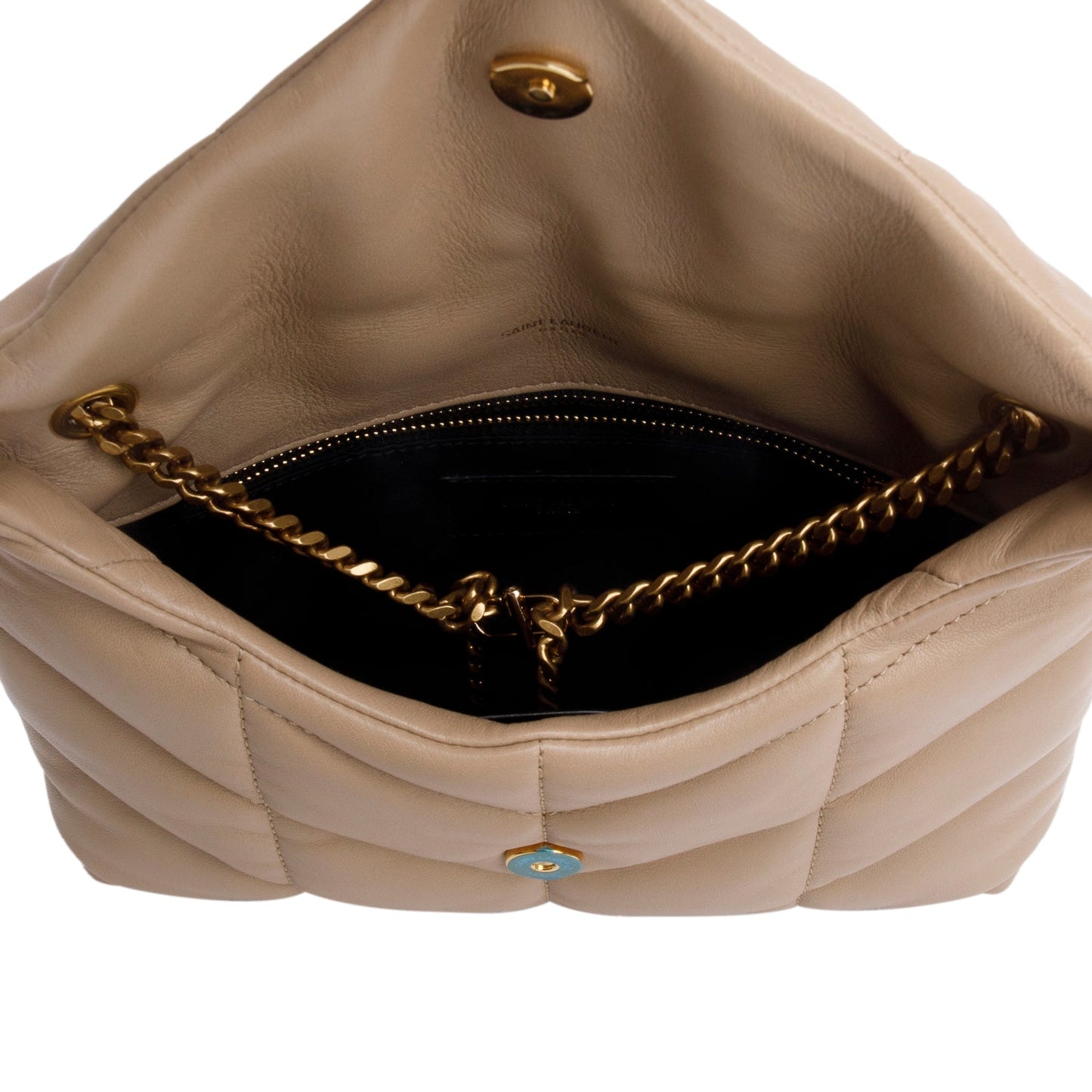 Saint Laurent 2020 Dark Beige Lambskin Quilted Toy Loulou Monogram Chain Satchel