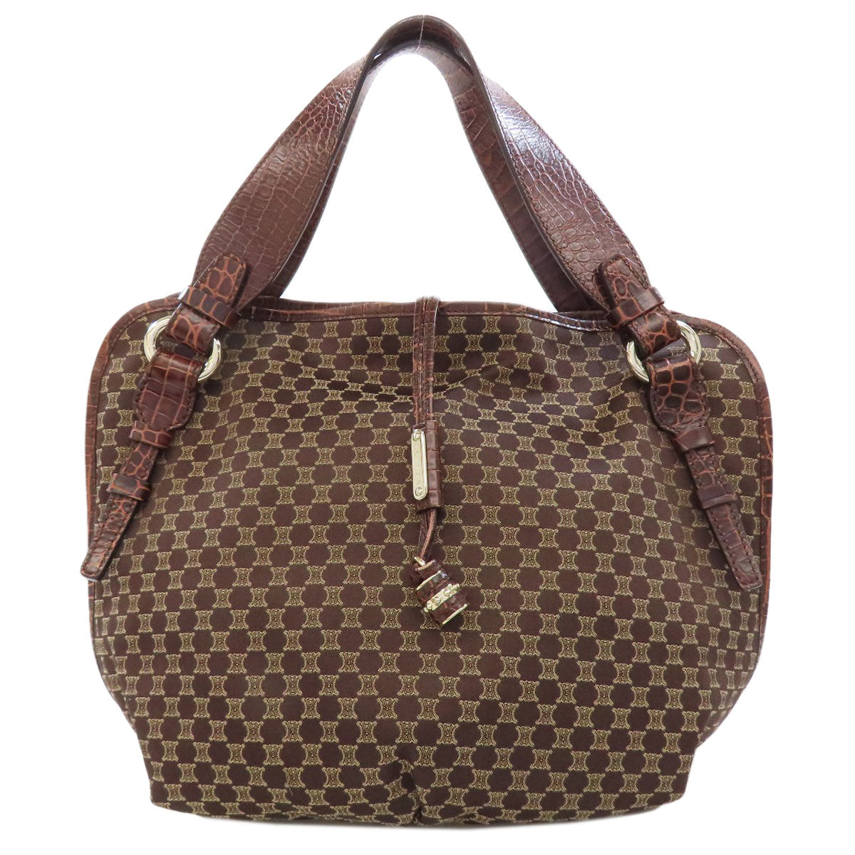 CELINE Tote Bag Nylon, Leather Brown Macadam Pattern Women