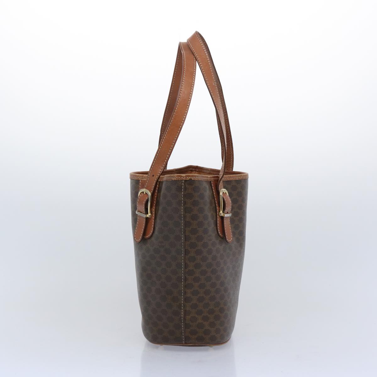 Luxury CELINE Macadam Canvas Shoulder Bag PVC Leather Brown  66029