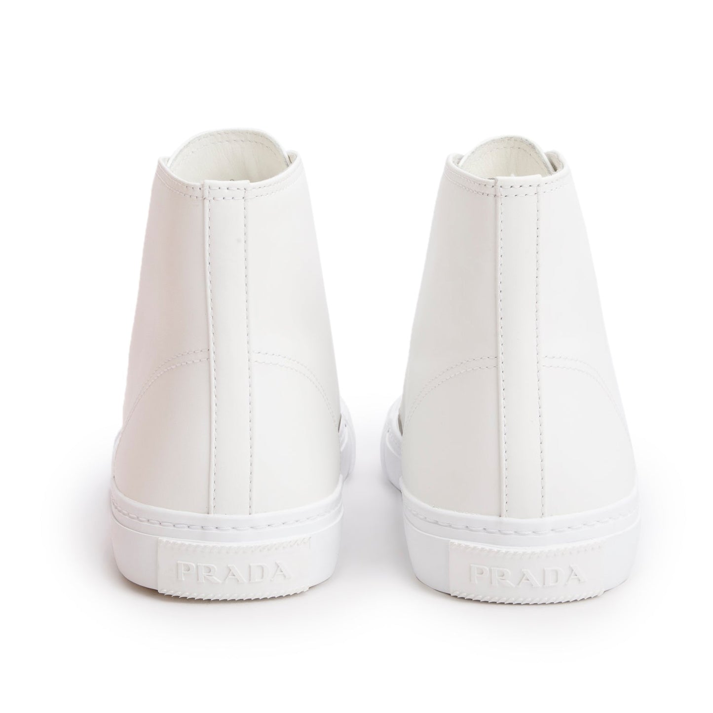 Prada White Vitello Plume Logo High Top Sneakers, Men's Size 9
