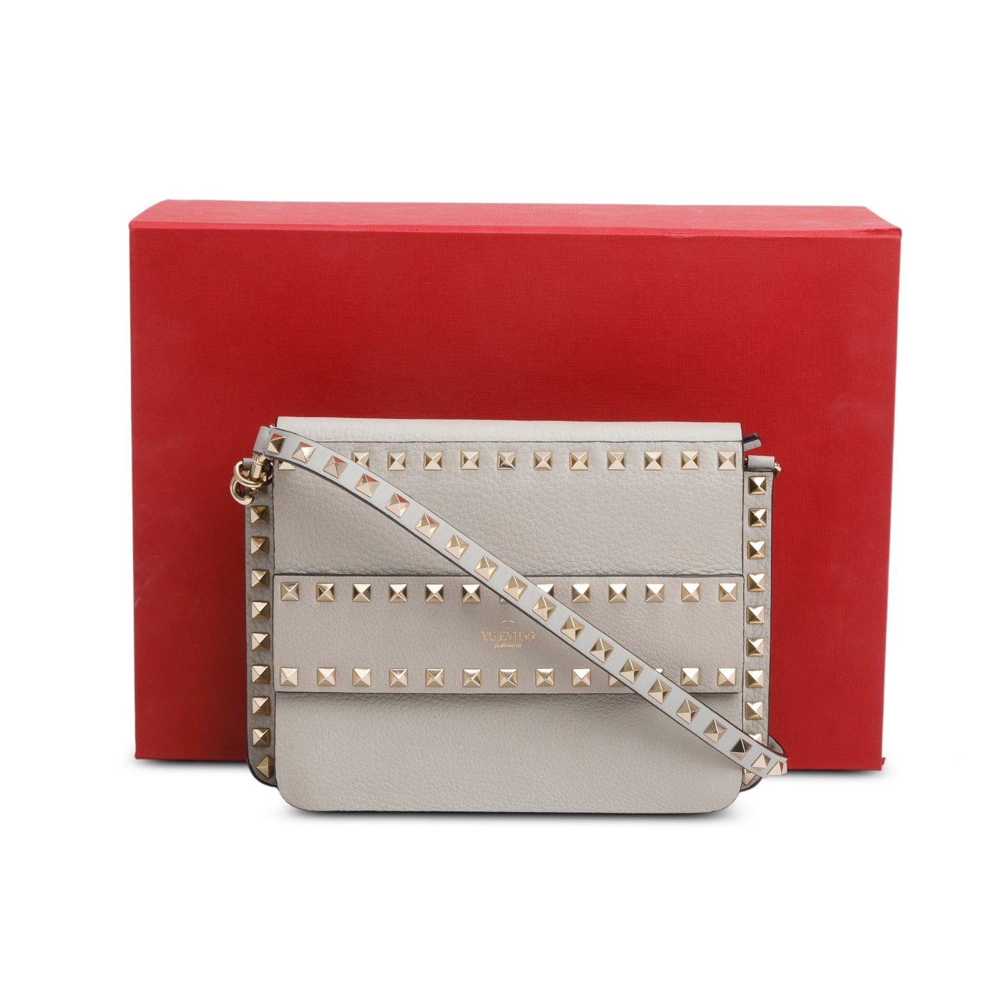 Valentino Grey Vitello Rockstud Side Slip Crossbody Bag