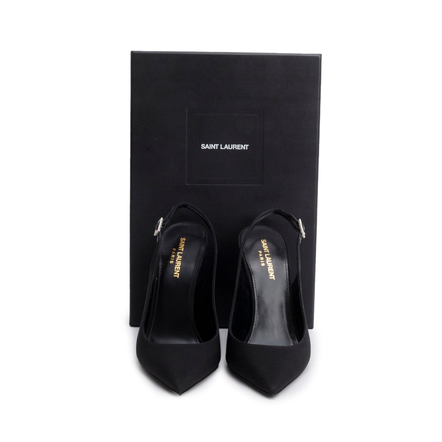 Saint Laurent Black Crepe Satin Opyum Crystal Slingback Pump, Size 39