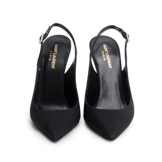 Saint Laurent Black Crepe Satin Opyum Crystal Slingback Pump, Size 39