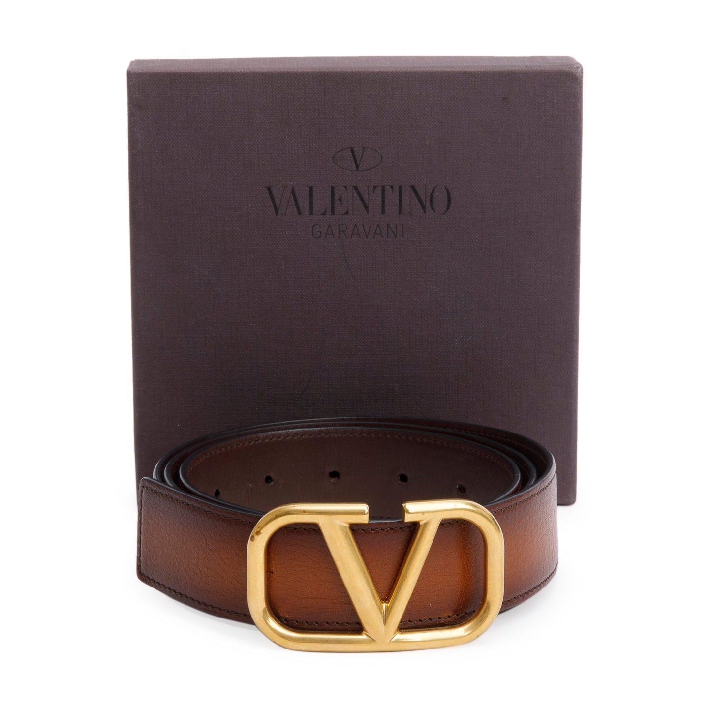 Valentino Brown Calfskin Reversible Vlogo Signature 40 MM Leather Belt, Size 100 40