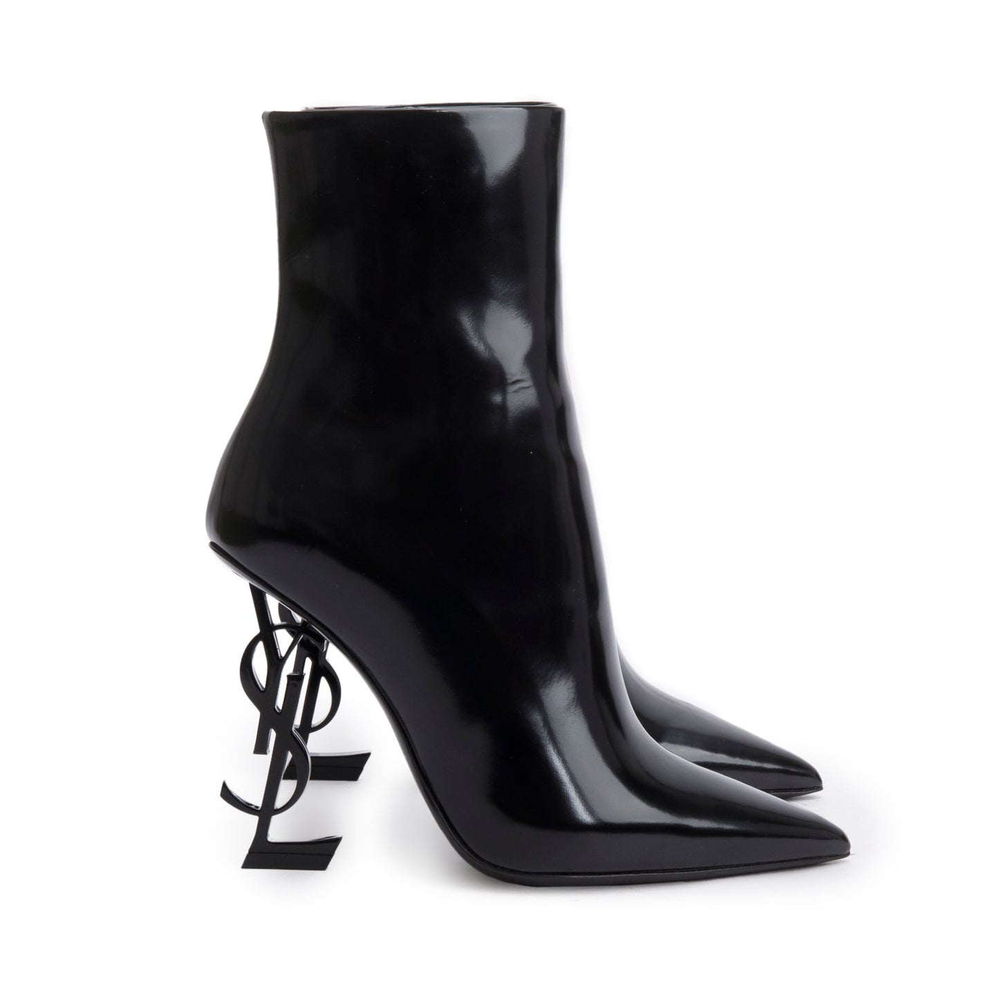 Saint Laurent Black Patent Leather Opyum Ankle Boots, Size 37